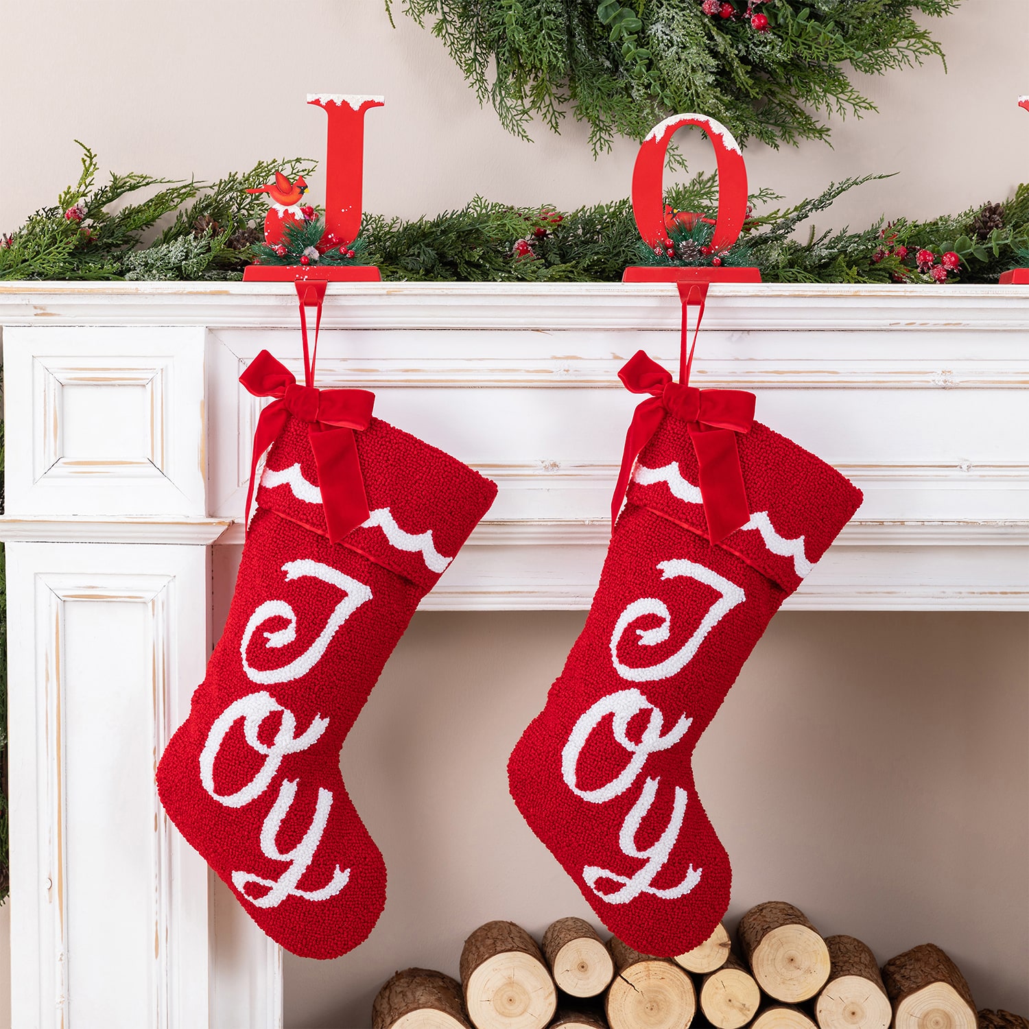 Glitzhome 21" Hooked Joy Knit Christmas Stocking