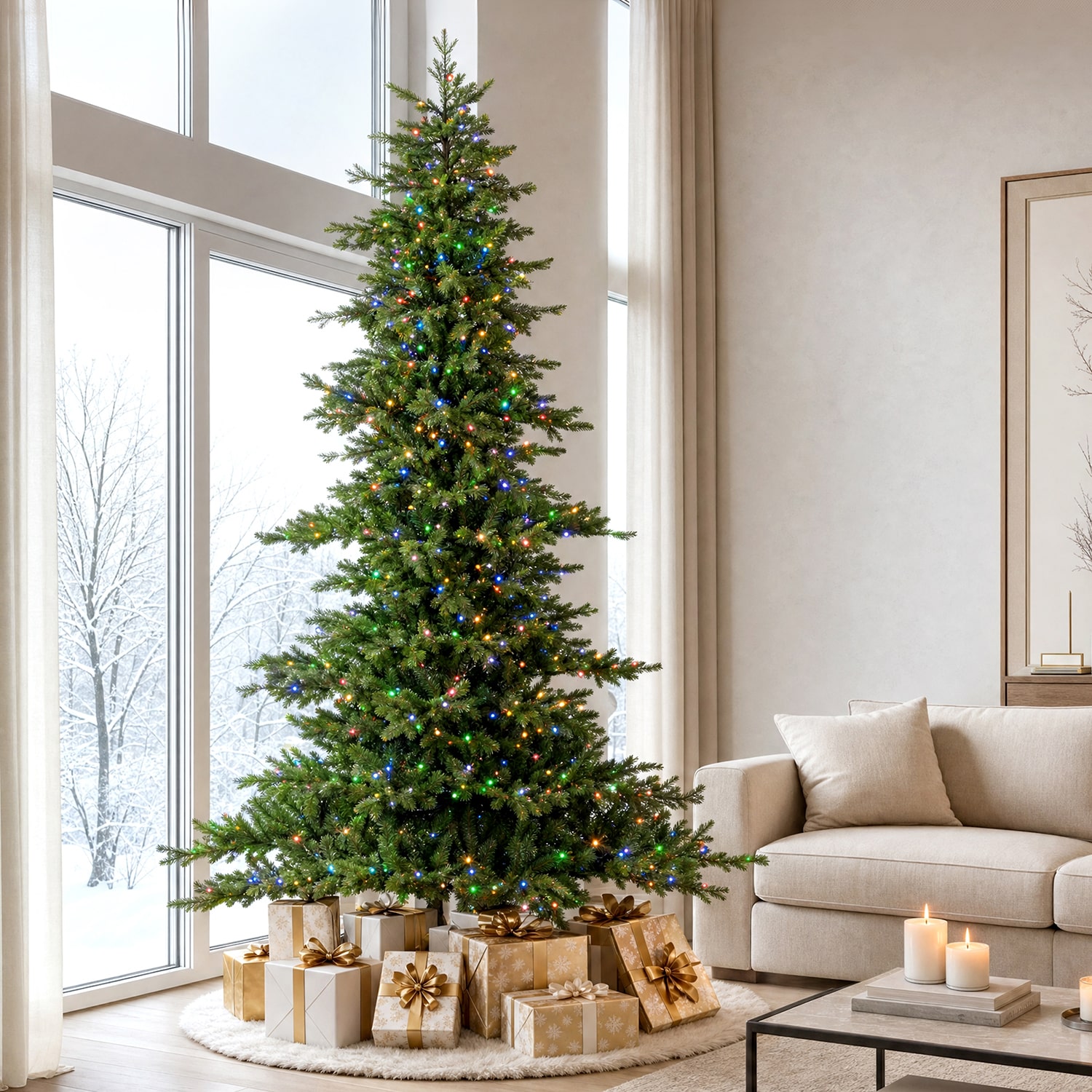 Glitzhome 9ft Pre-Lit Fir Artificial 9 Foot Pre-Lit Multi-Function Lights Fir Christmas Tree