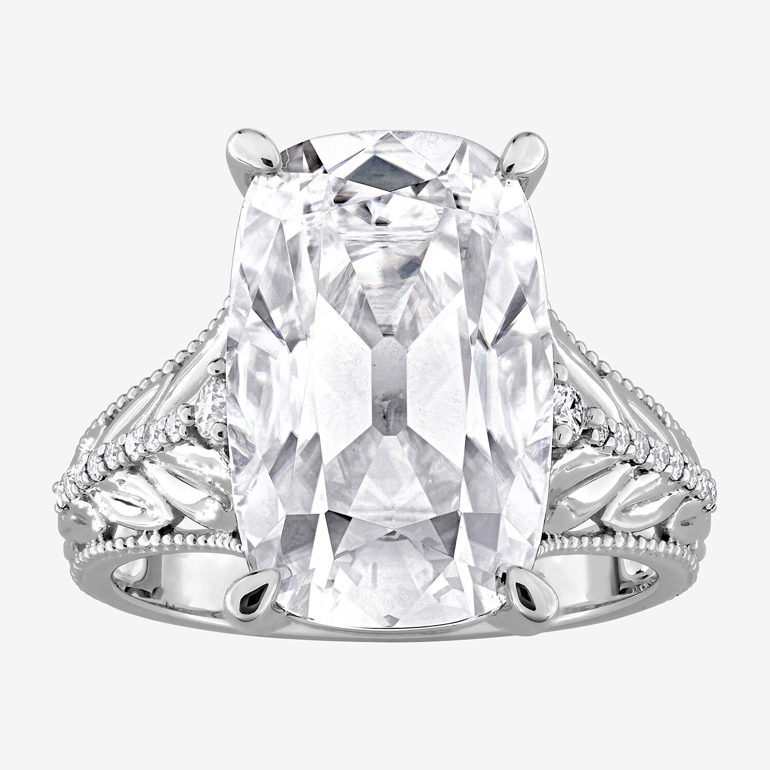 Womens Lab Created White Moissanite 10K Gold Cushion Cocktail Ring