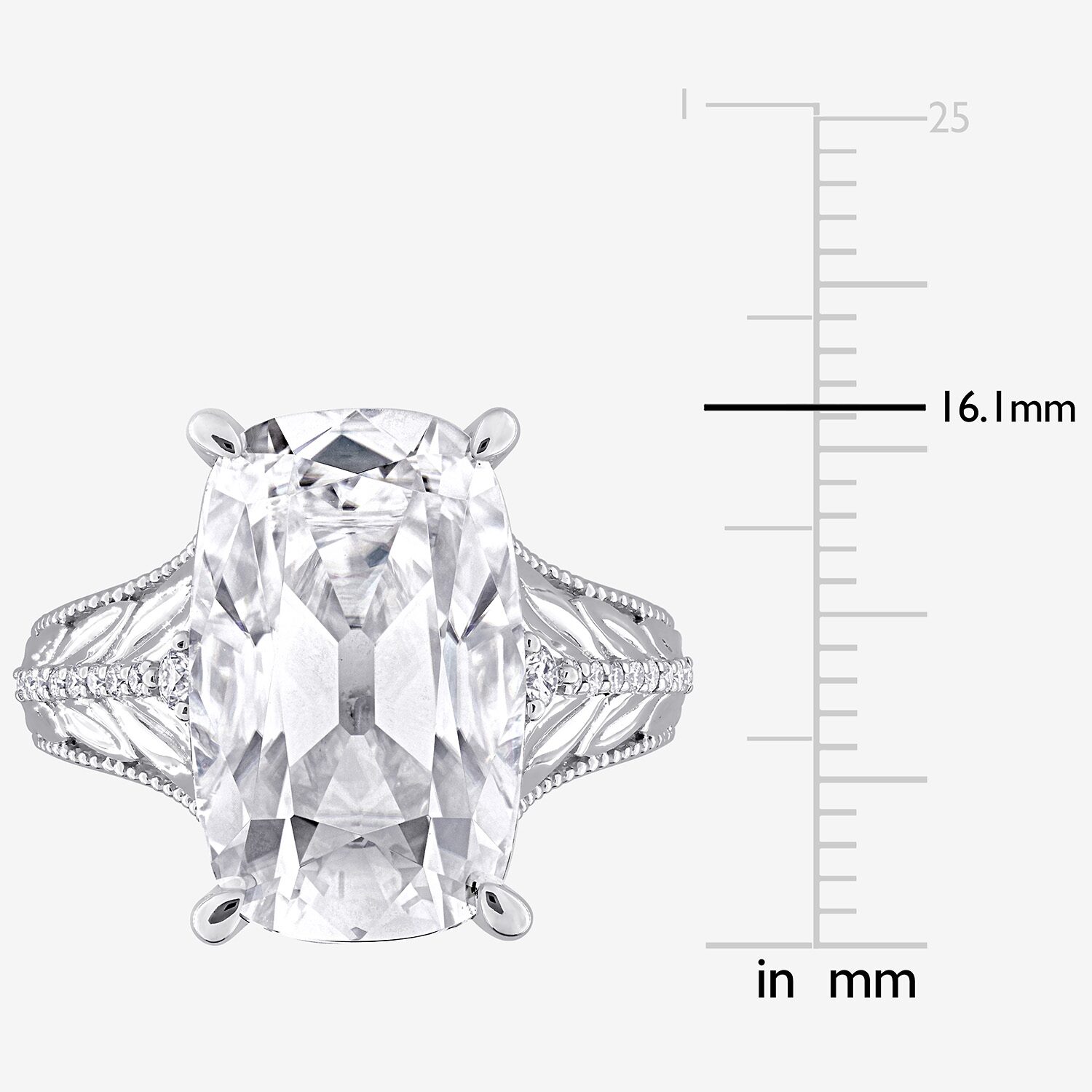 Womens Lab Created White Moissanite 10K Gold Cushion Cocktail Ring