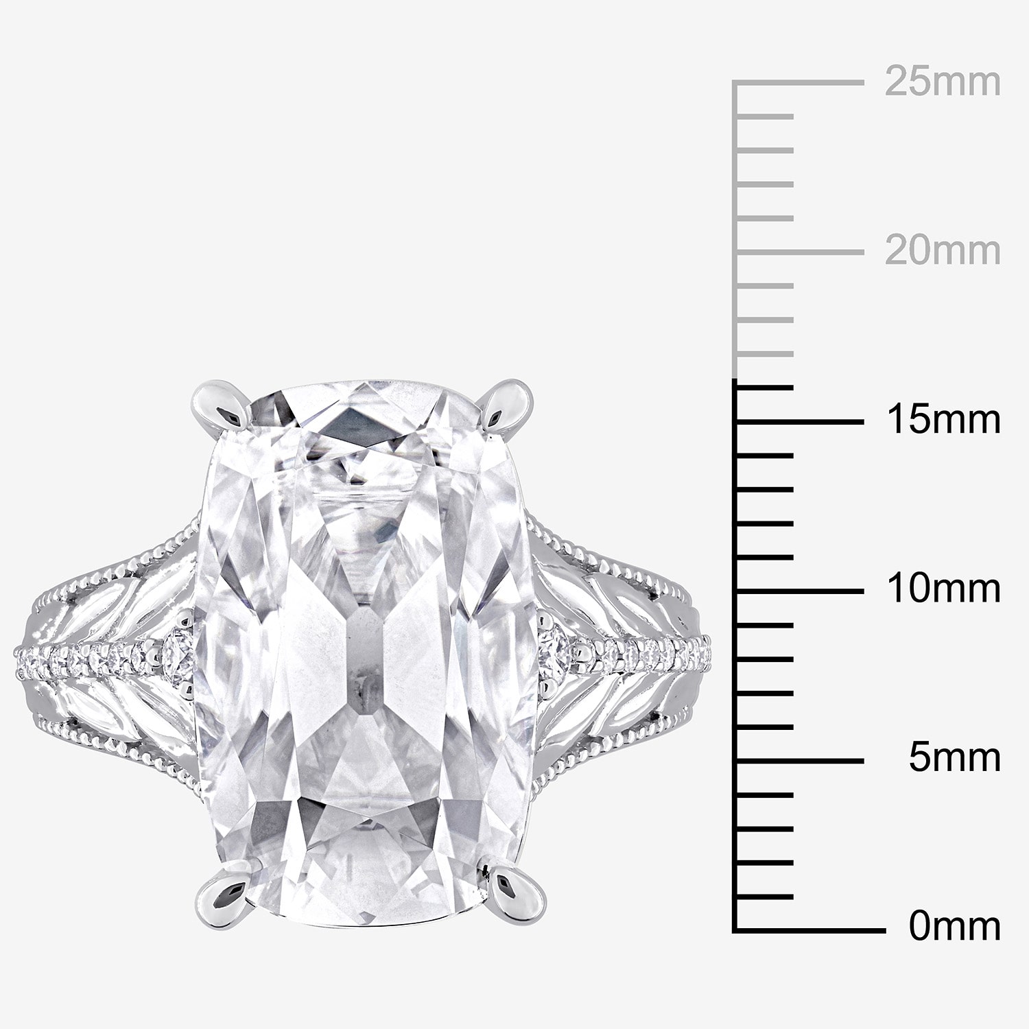 Womens Lab Created White Moissanite 10K Gold Cushion Cocktail Ring
