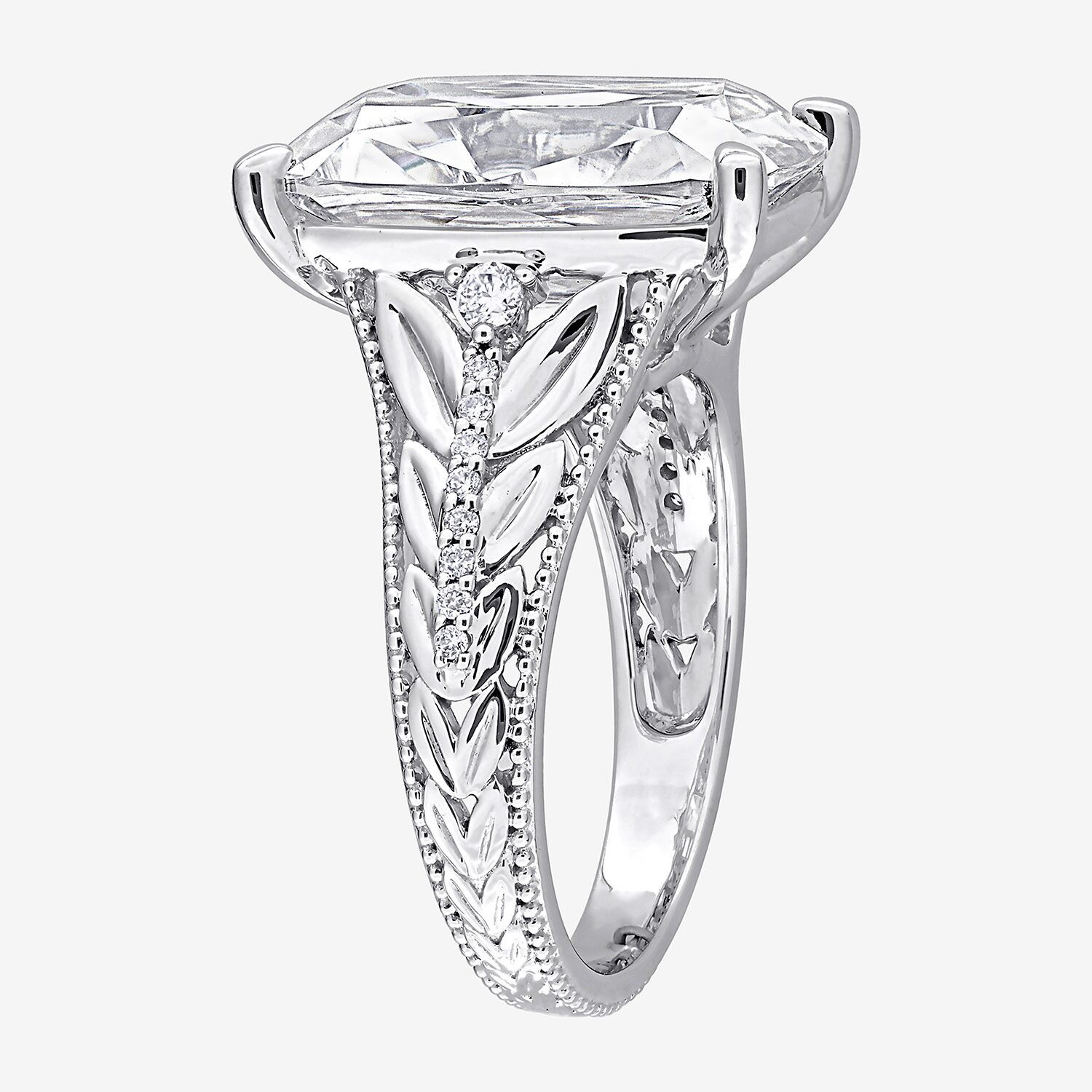 Womens Lab Created White Moissanite 10K Gold Cushion Cocktail Ring