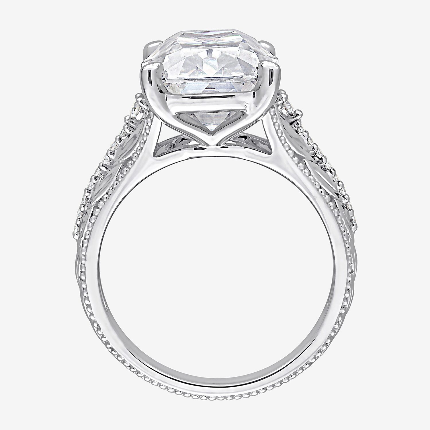 Womens Lab Created White Moissanite 10K Gold Cushion Cocktail Ring
