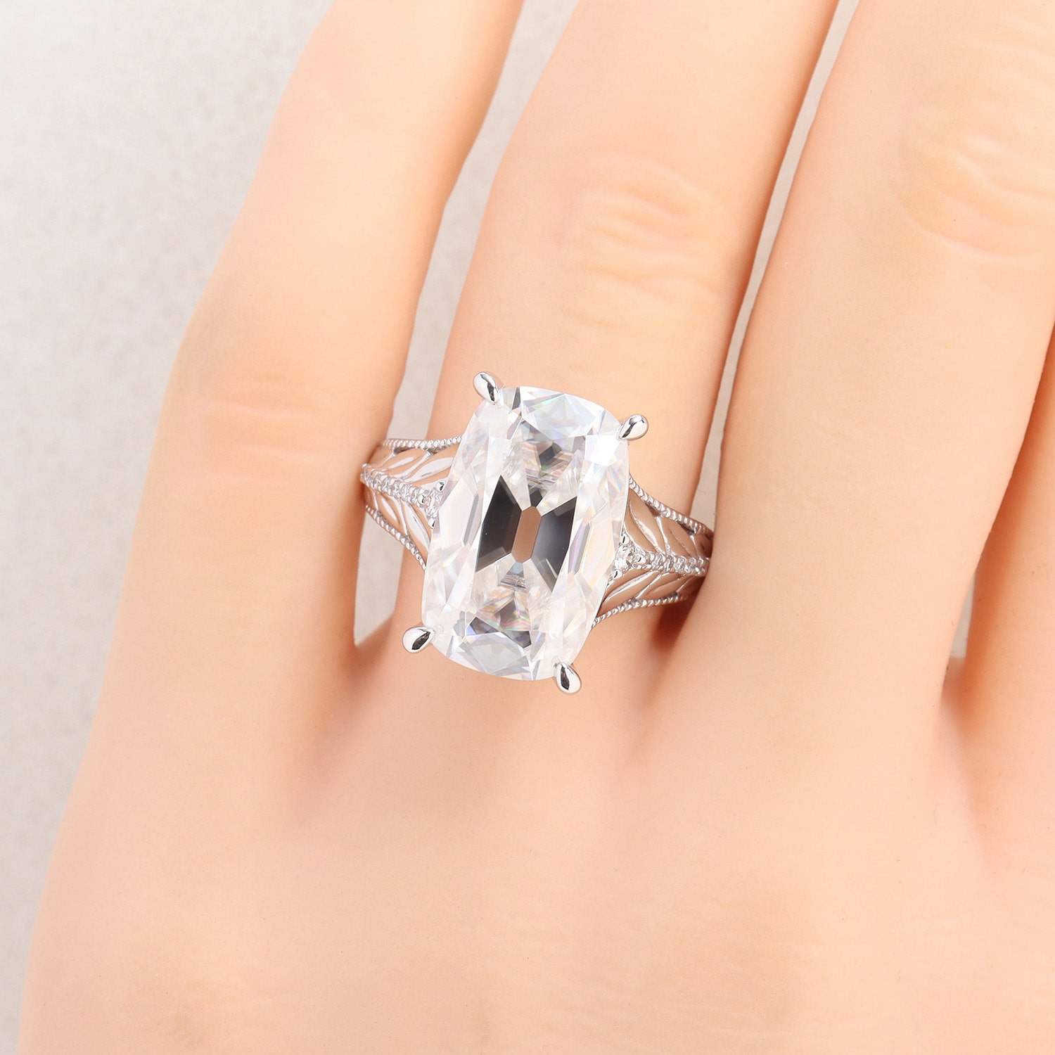 Womens Lab Created White Moissanite 10K Gold Cushion Cocktail Ring