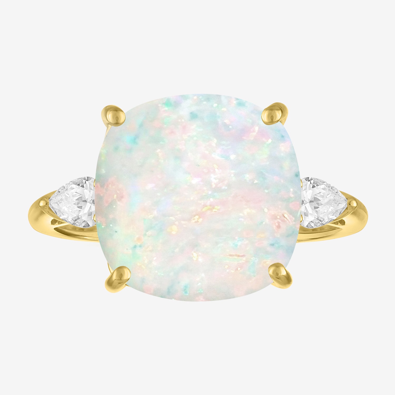 (G-H / Si2-I1) Womens 1/4 CT. T.W. Lab Created White Opal 10K Gold Cushion 3-Stone Cocktail Ring