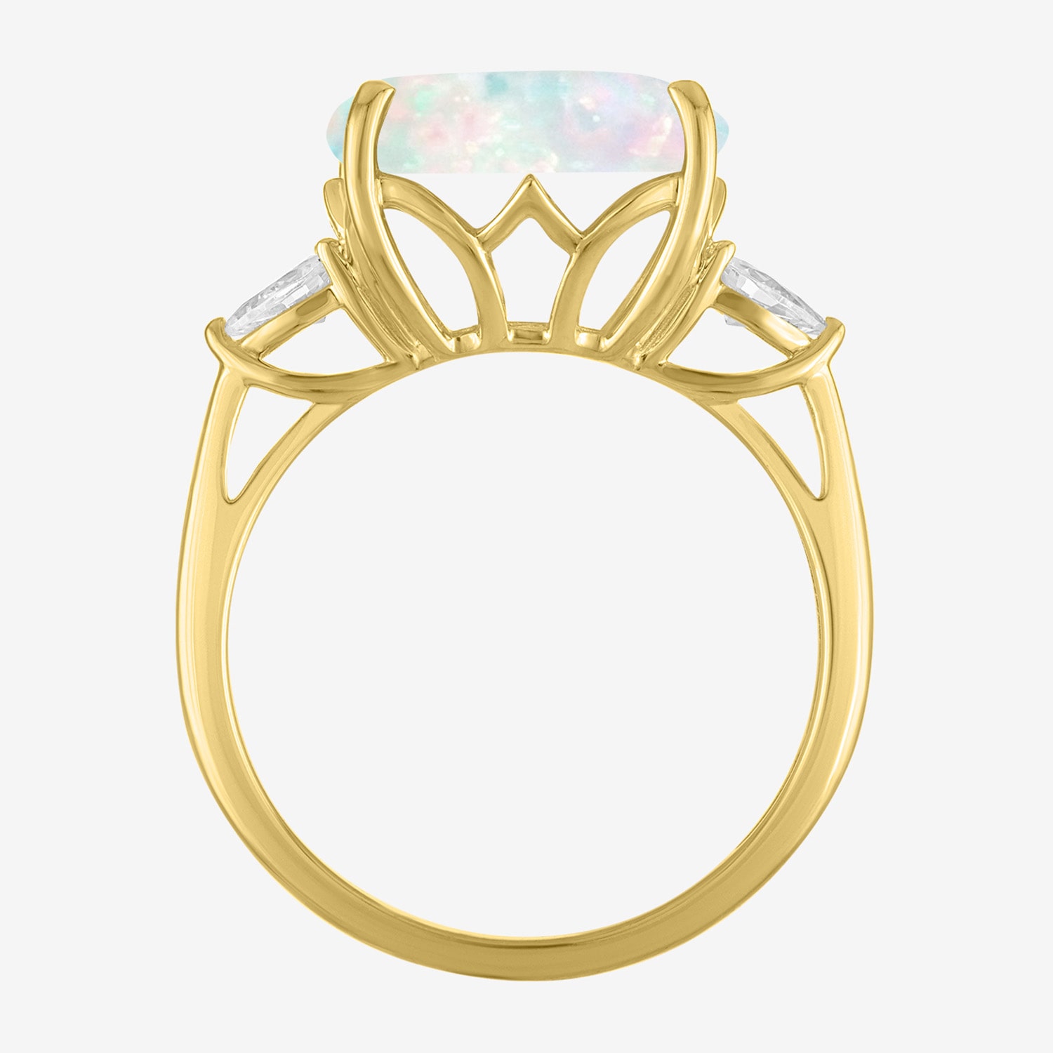 (G-H / Si2-I1) Womens 1/4 CT. T.W. Lab Created White Opal 10K Gold Cushion 3-Stone Cocktail Ring