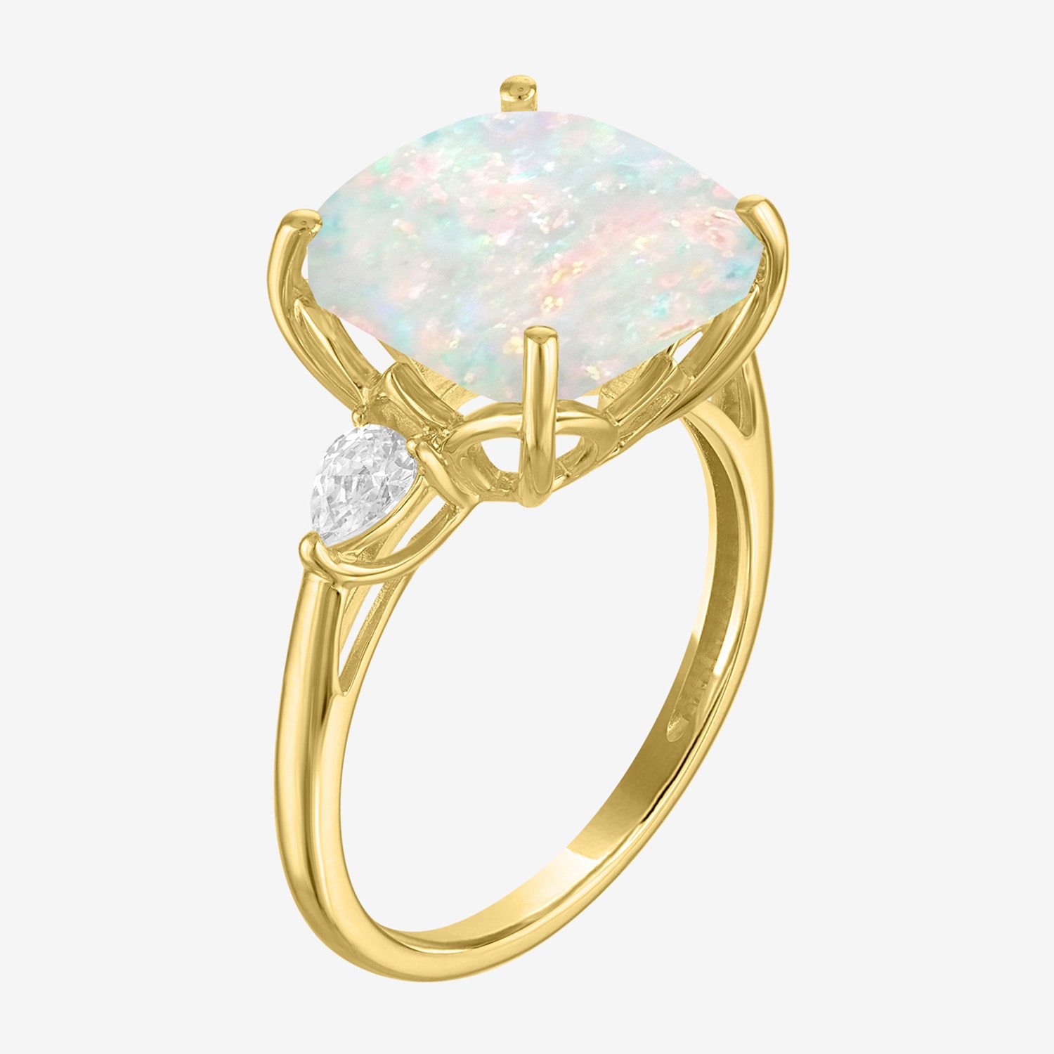 (G-H / Si2-I1) Womens 1/4 CT. T.W. Lab Created White Opal 10K Gold Cushion 3-Stone Cocktail Ring