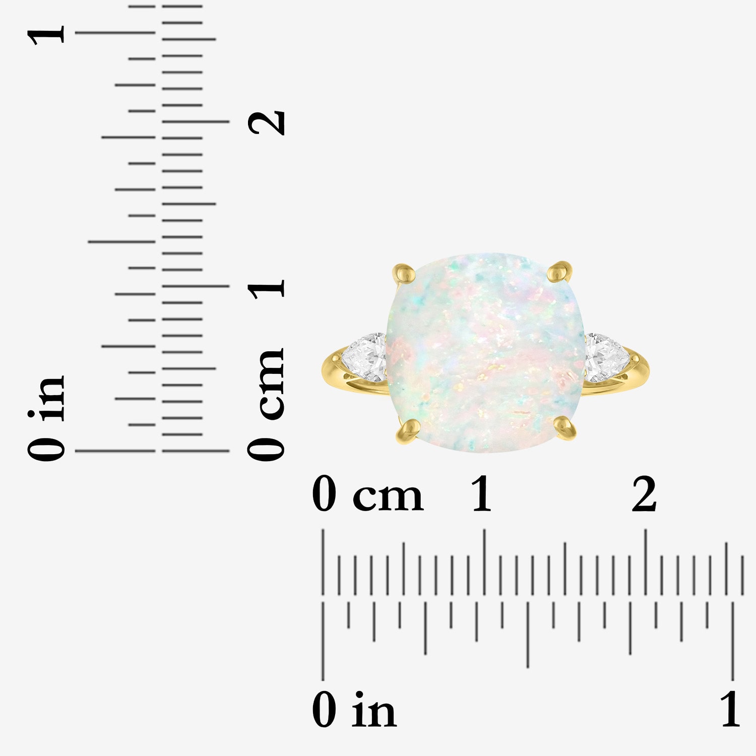 (G-H / Si2-I1) Womens 1/4 CT. T.W. Lab Created White Opal 10K Gold Cushion 3-Stone Cocktail Ring