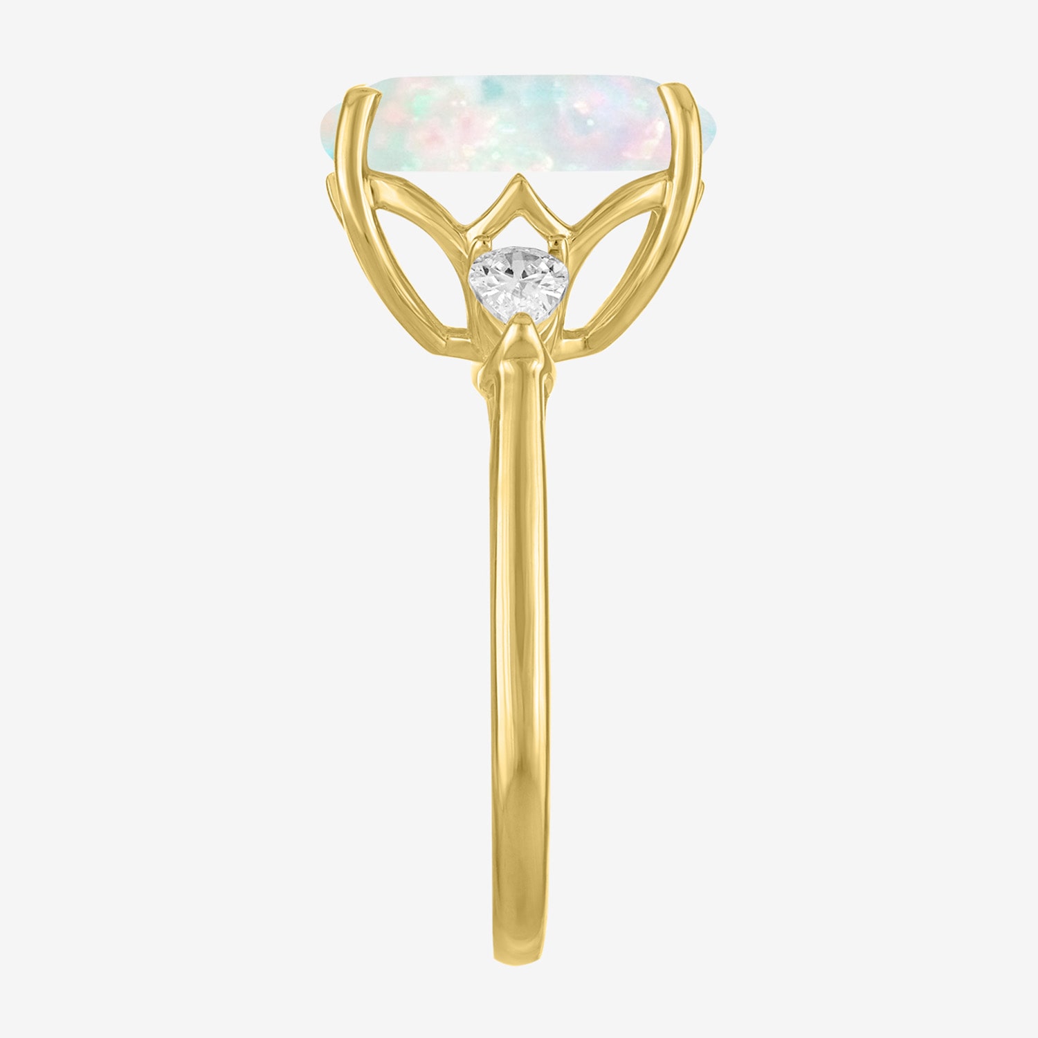 (G-H / Si2-I1) Womens 1/4 CT. T.W. Lab Created White Opal 10K Gold Cushion 3-Stone Cocktail Ring
