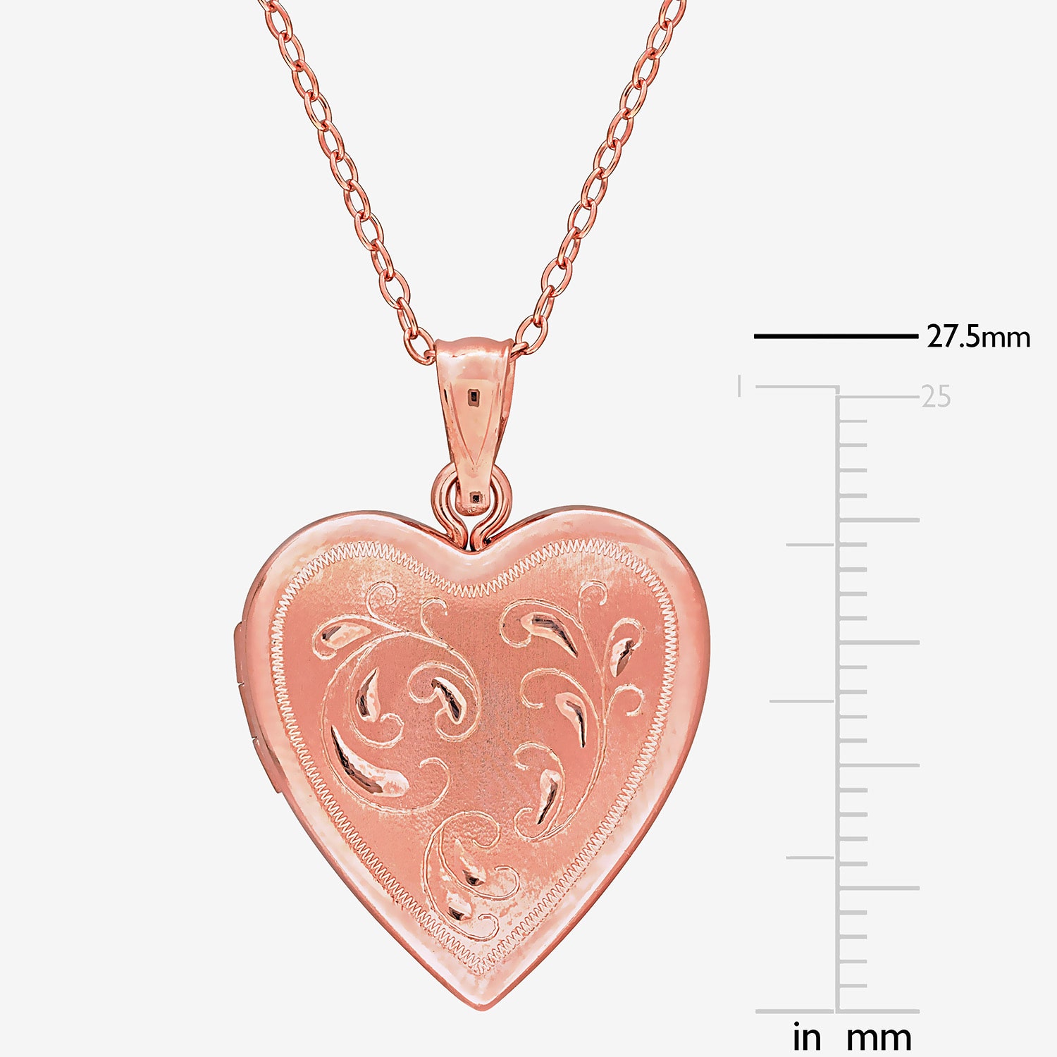 Womens 18K Rose Gold Over Silver Heart Inch Pendant Necklace