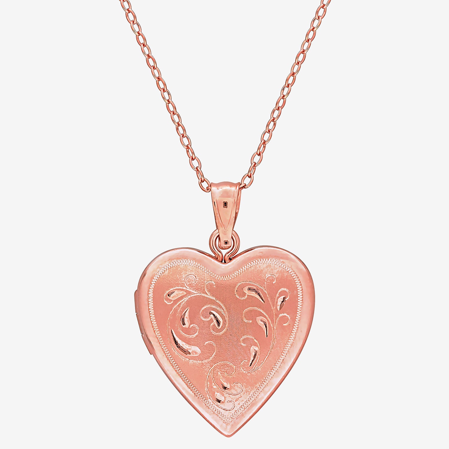 Womens 18K Rose Gold Over Silver Heart Inch Pendant Necklace