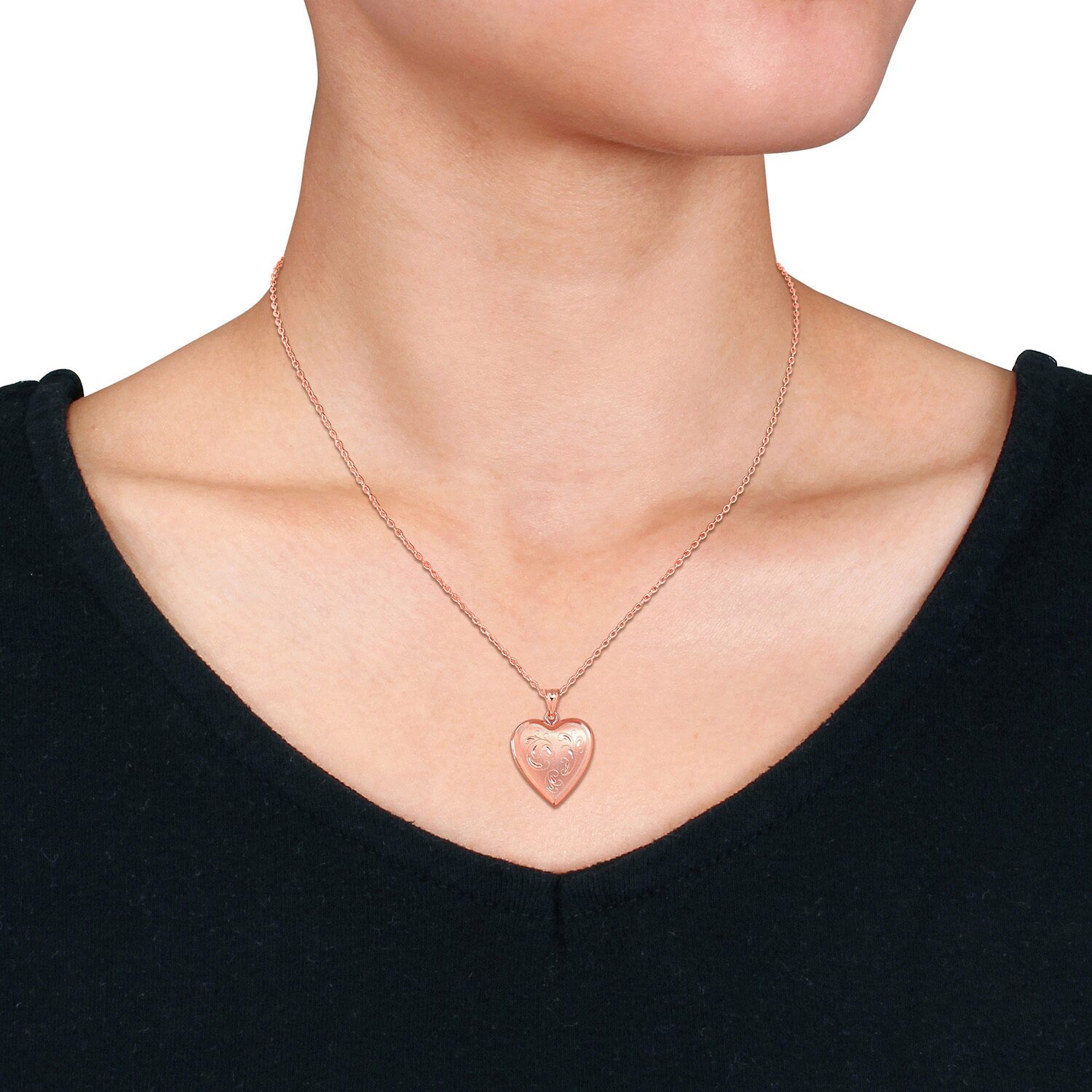 Womens 18K Rose Gold Over Silver Heart Inch Pendant Necklace