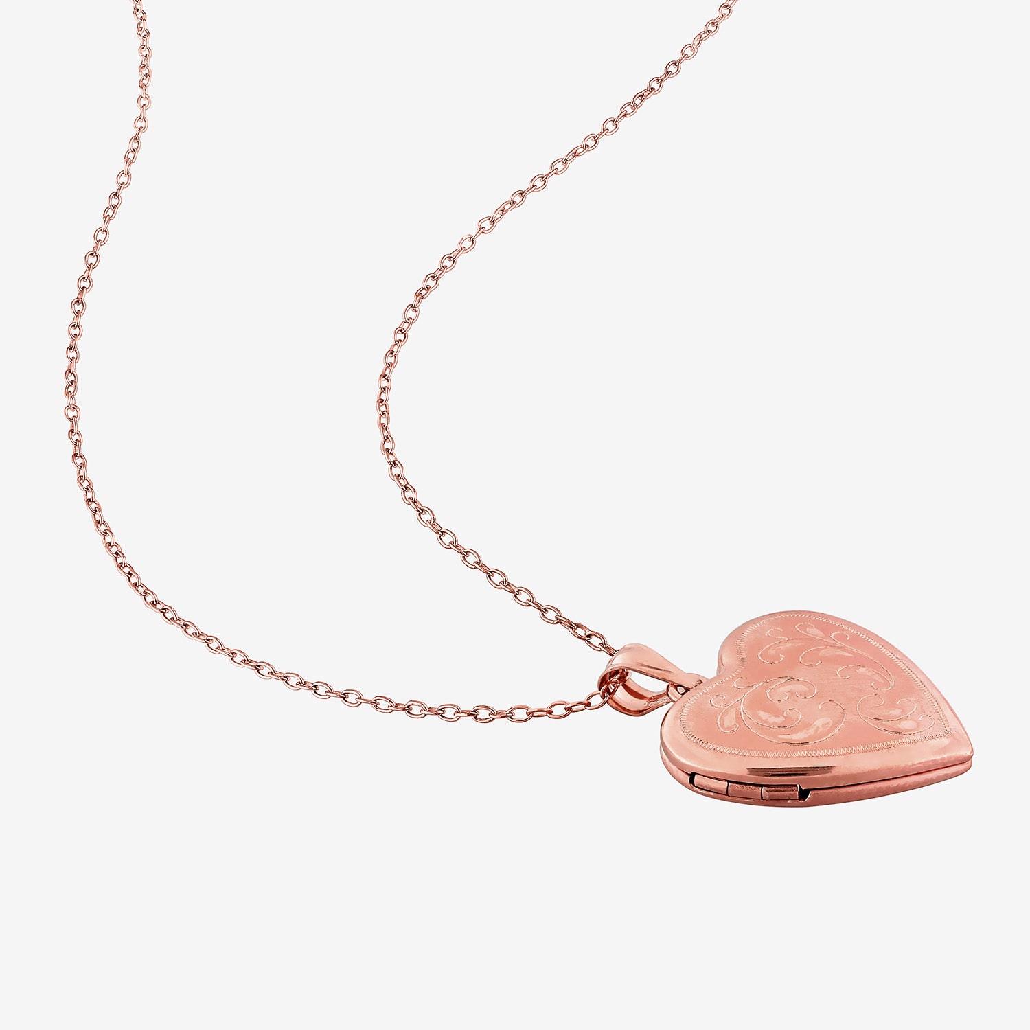 Womens 18K Rose Gold Over Silver Heart Inch Pendant Necklace