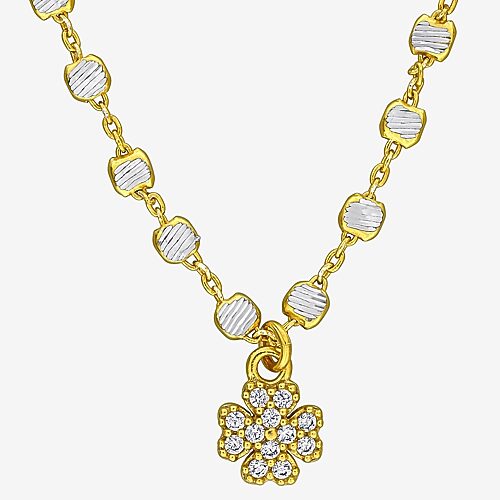 Womens White Cubic Zirconia 18K Gold Over Silver Clover 16 Inch Pendant Necklace, One Size, Yellow