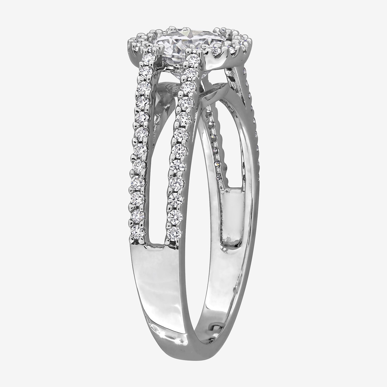 Womens Lab Created White Moissanite Sterling Silver Round Cocktail Ring