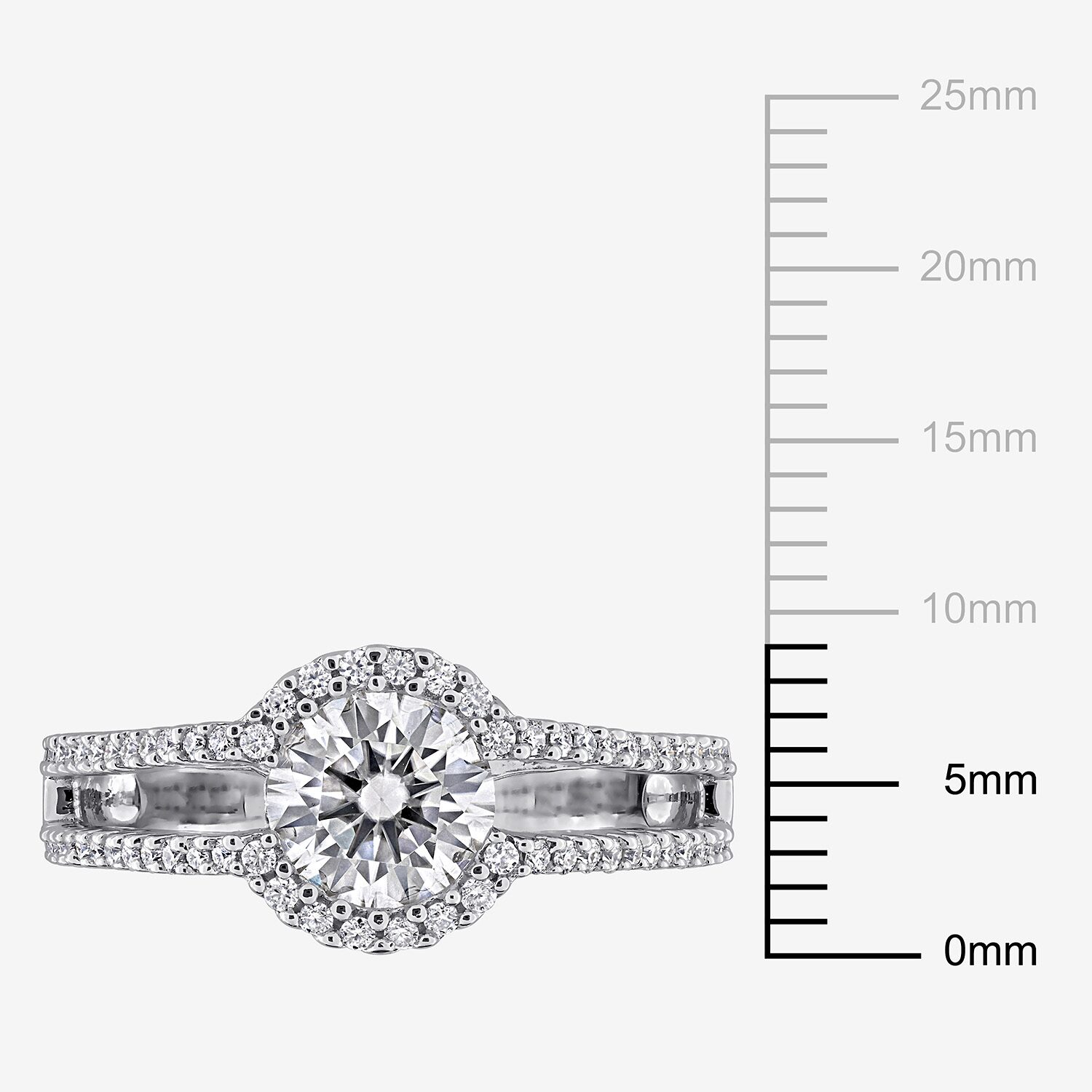 Womens Lab Created White Moissanite Sterling Silver Round Cocktail Ring