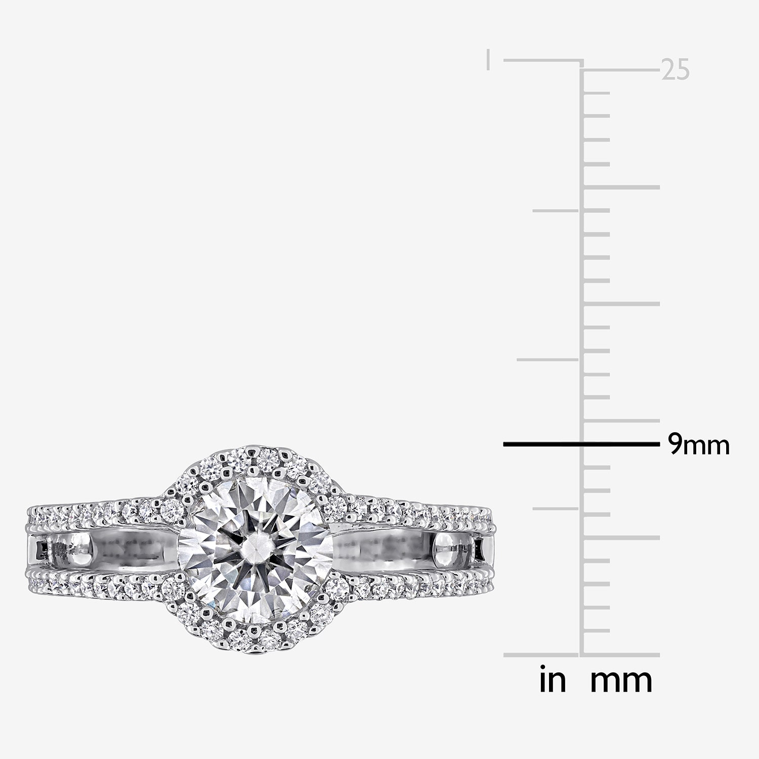 Womens Lab Created White Moissanite Sterling Silver Round Cocktail Ring