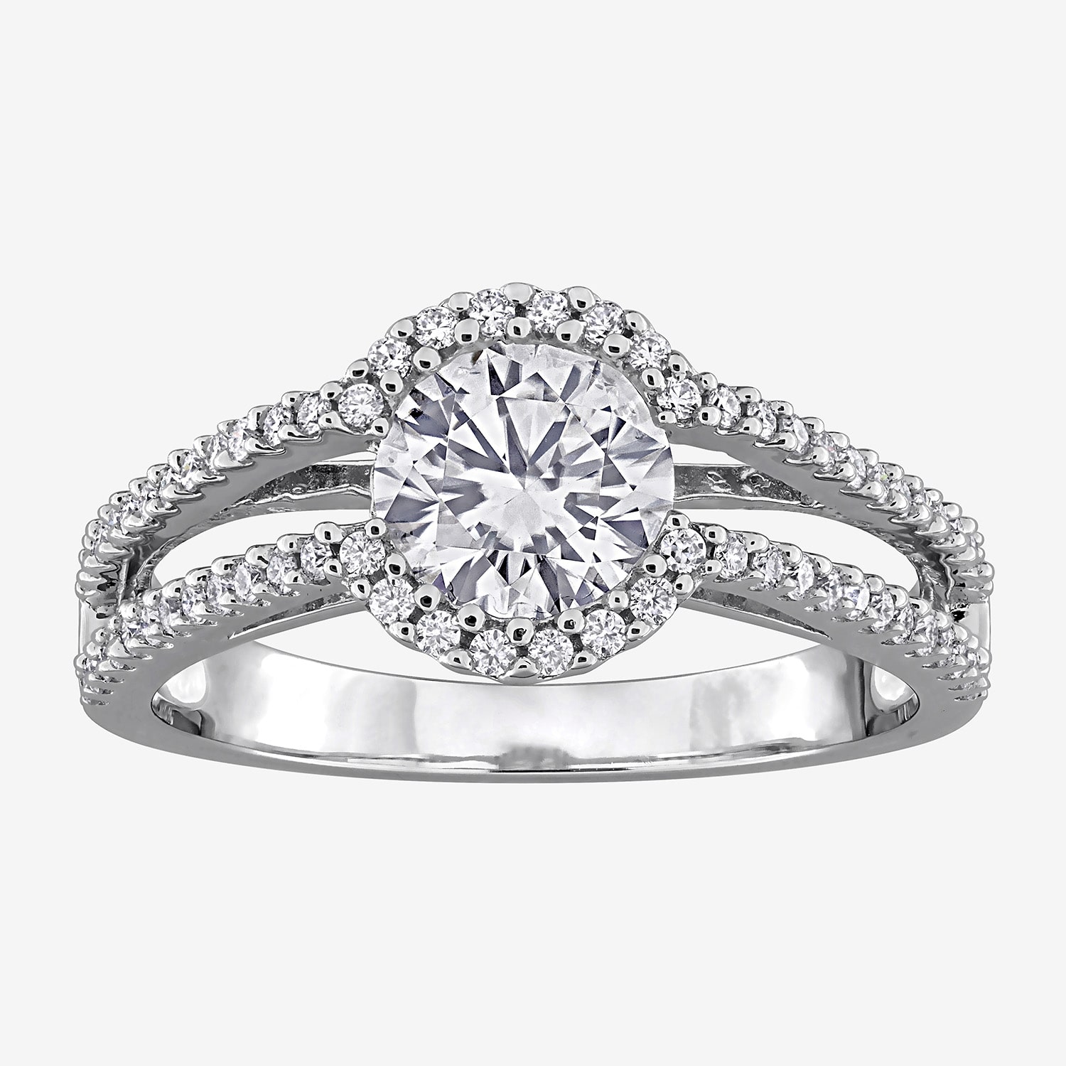 Womens Lab Created White Moissanite Sterling Silver Round Cocktail Ring