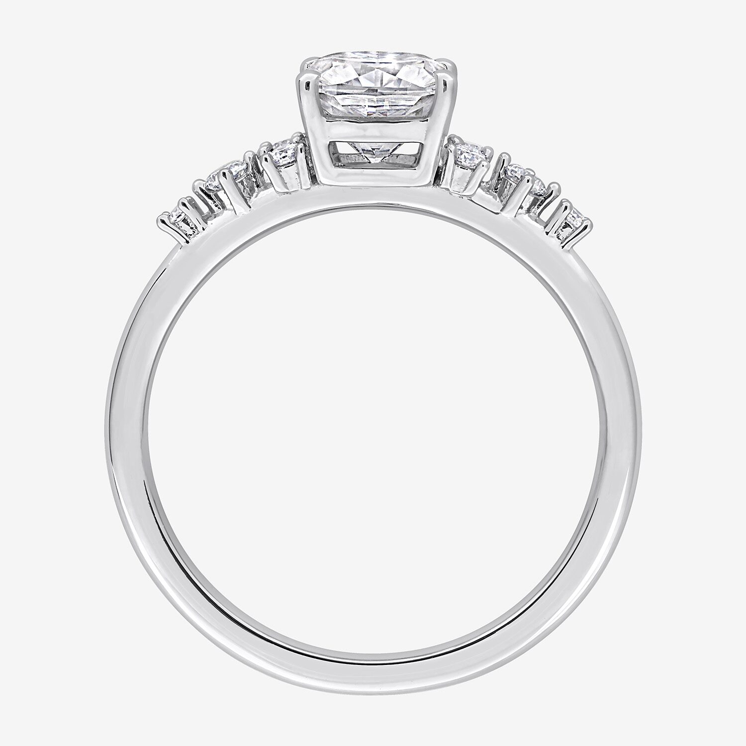 Womens Lab Created White Moissanite Sterling Silver Cushion Cluster Cocktail Ring