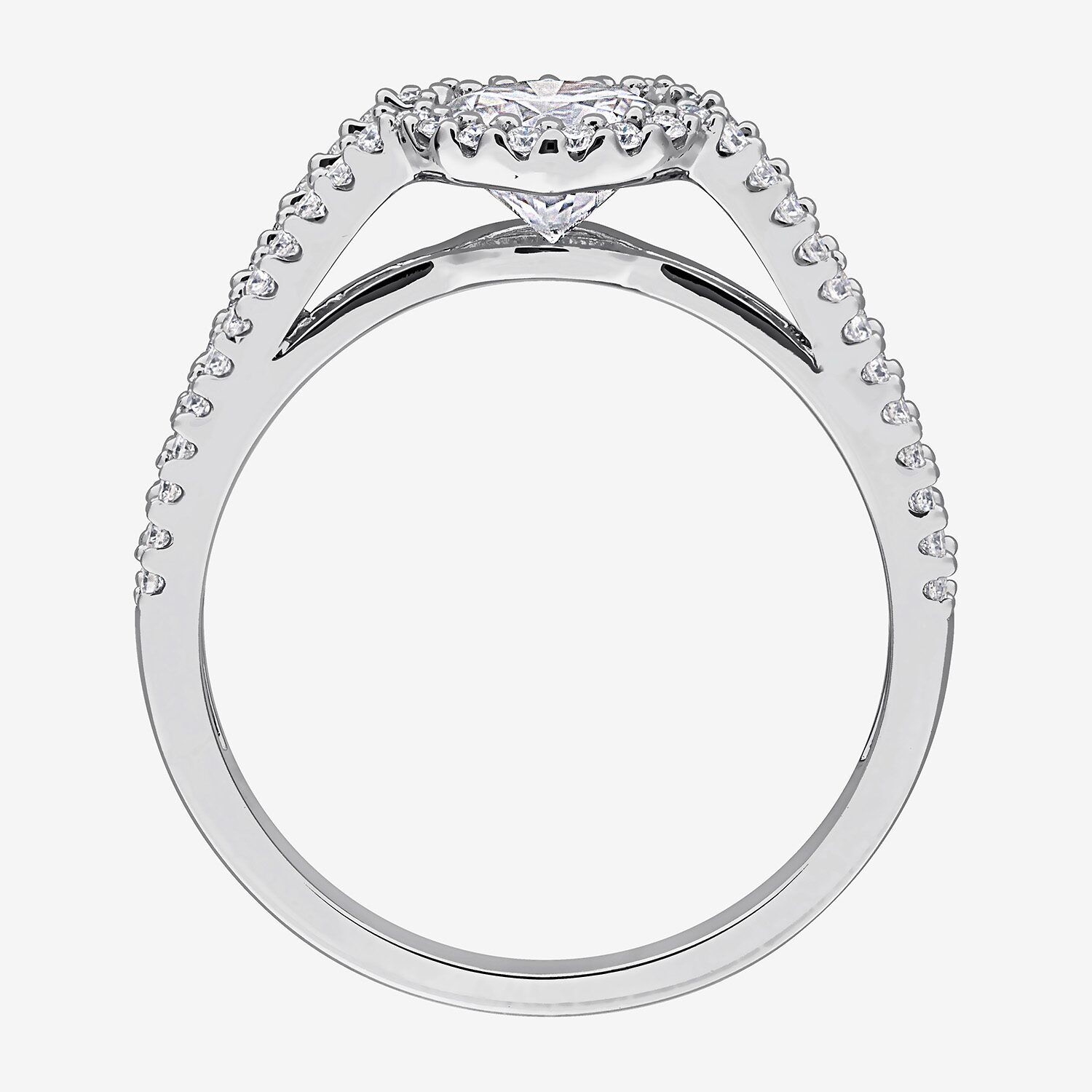 Womens Lab Created White Moissanite Sterling Silver Round Cocktail Ring