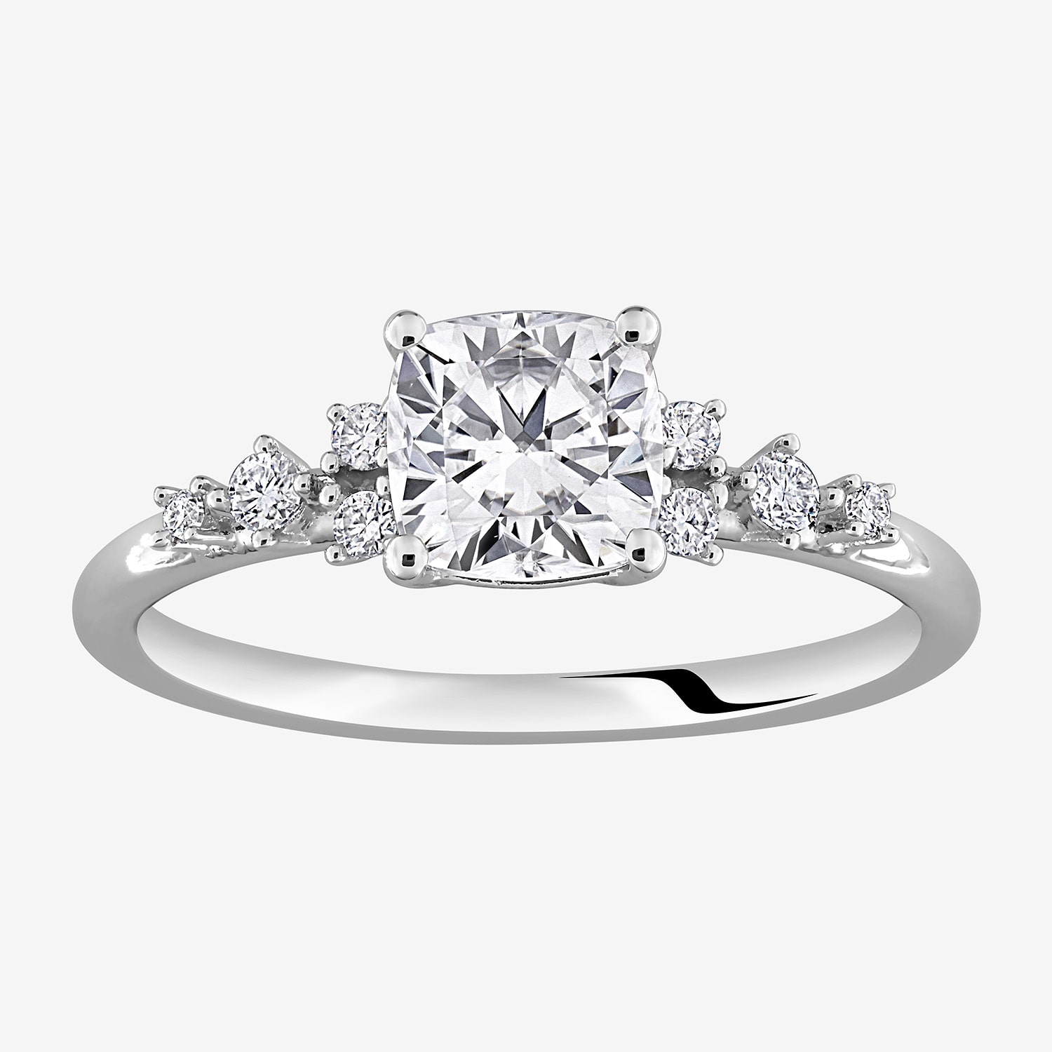 Womens Lab Created White Moissanite Sterling Silver Cushion Cluster Cocktail Ring