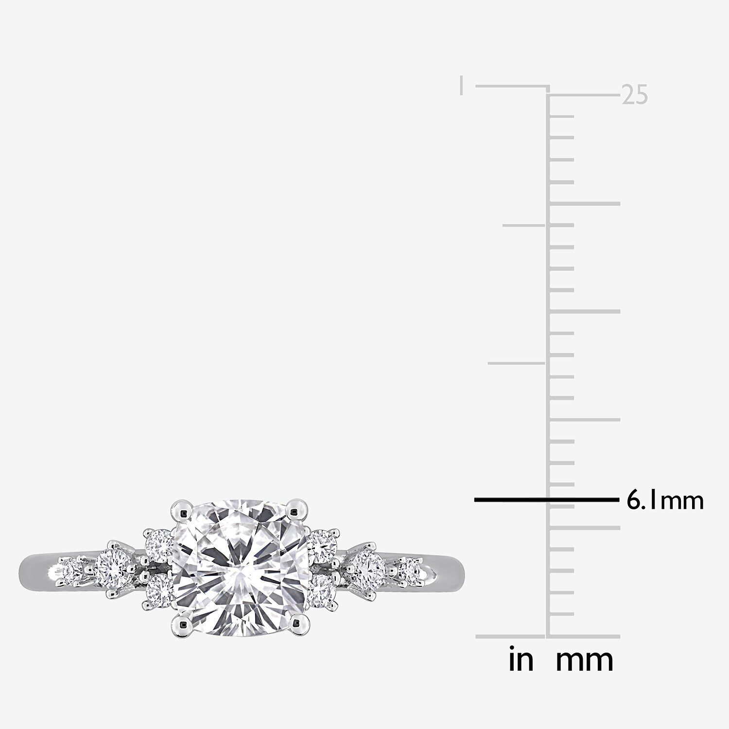 Womens Lab Created White Moissanite Sterling Silver Cushion Cluster Cocktail Ring