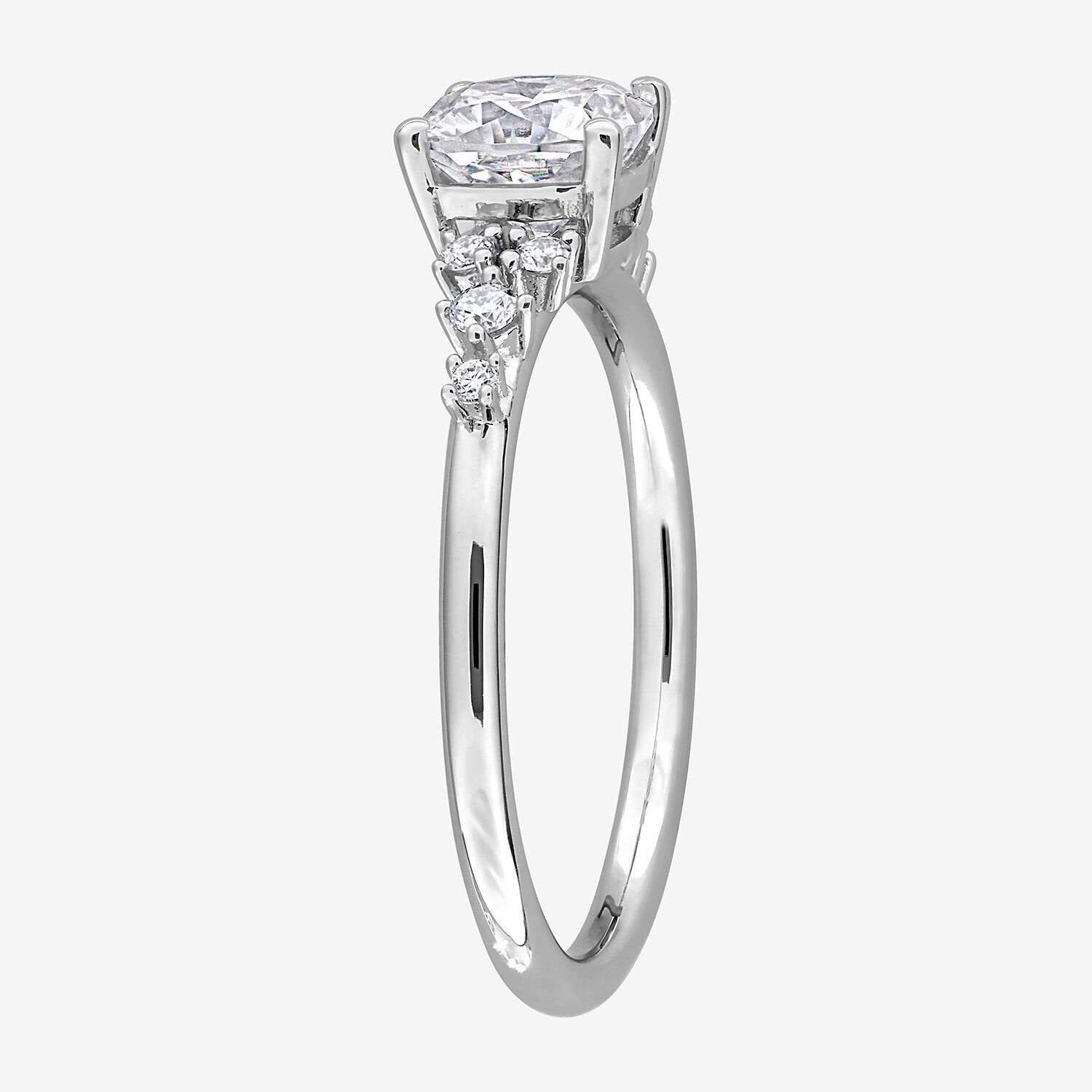 Womens Lab Created White Moissanite Sterling Silver Cushion Cluster Cocktail Ring