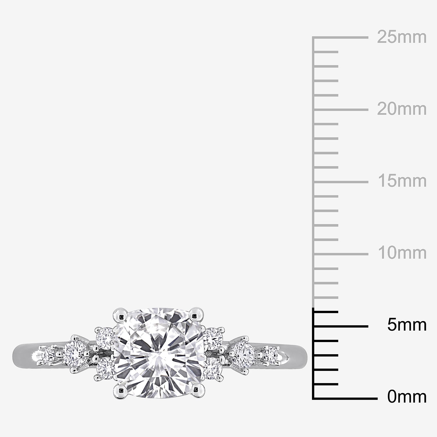 Womens Lab Created White Moissanite Sterling Silver Cushion Cluster Cocktail Ring