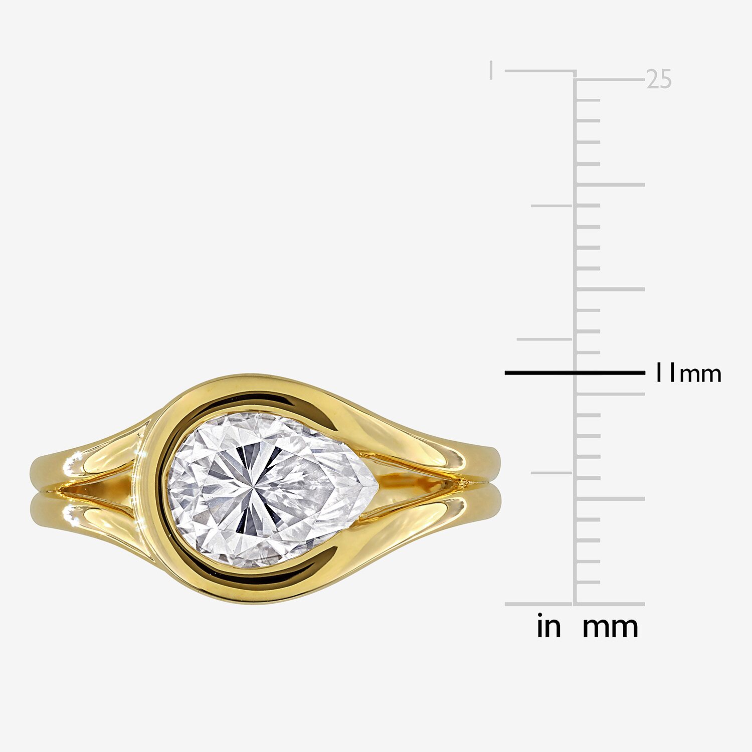 Womens Lab Created White Moissanite 18K Gold Over Silver Pear Solitaire Cocktail Ring