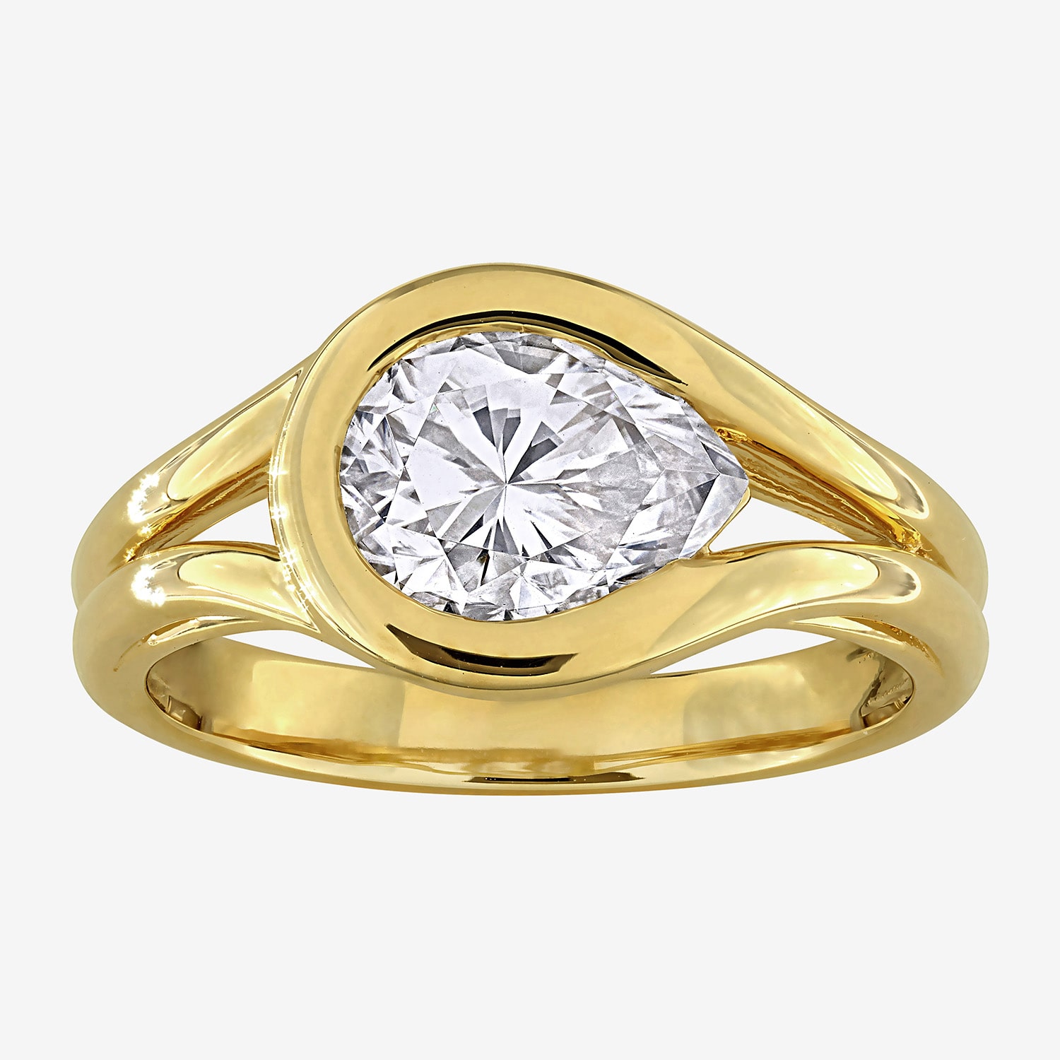 Womens Lab Created White Moissanite 18K Gold Over Silver Pear Solitaire Cocktail Ring
