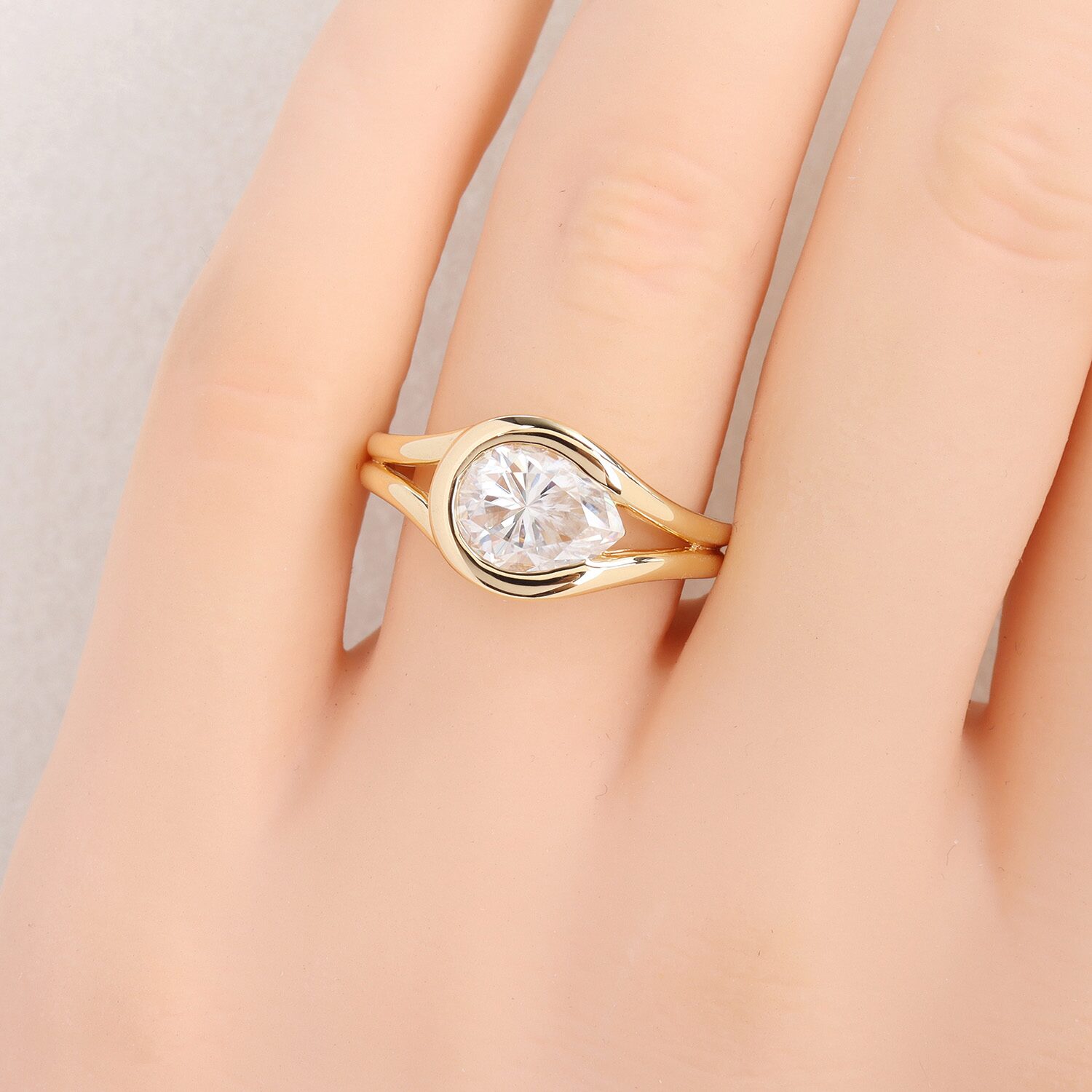 Womens Lab Created White Moissanite 18K Gold Over Silver Pear Solitaire Cocktail Ring
