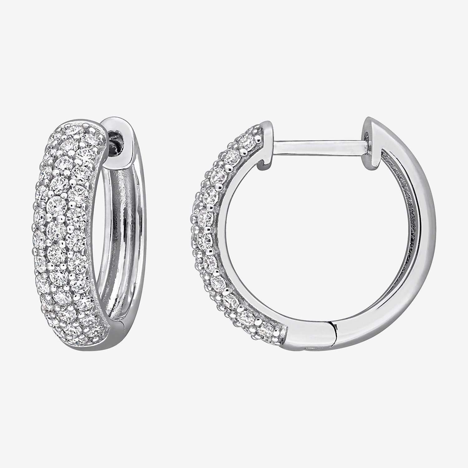 Womens Lab Created White Moissanite Sterling Silver 14mm Hoop Earrings