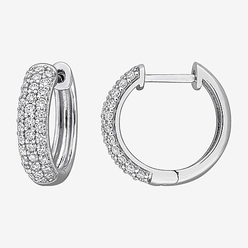 Womens Lab Created White Moissanite Sterling Silver 14mm Hoop Earrings, One Size, White