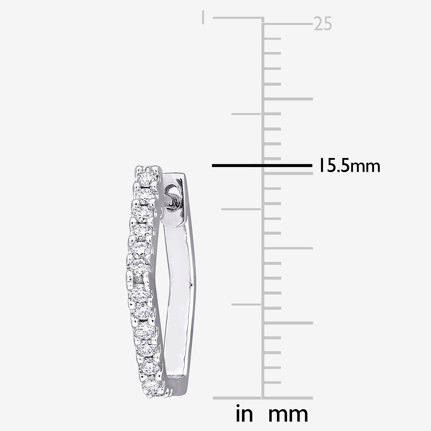 Womens Lab Created White Moissanite Sterling Silver 15.5mm Hoop Earrings
