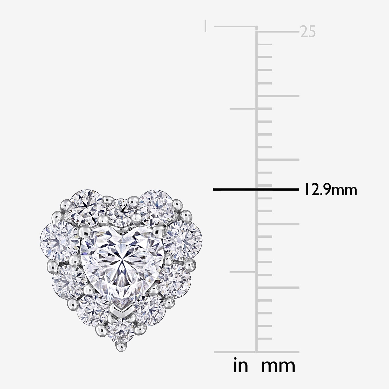 Lab Created White Moissanite Sterling Silver 12.9mm Heart Stud Earrings