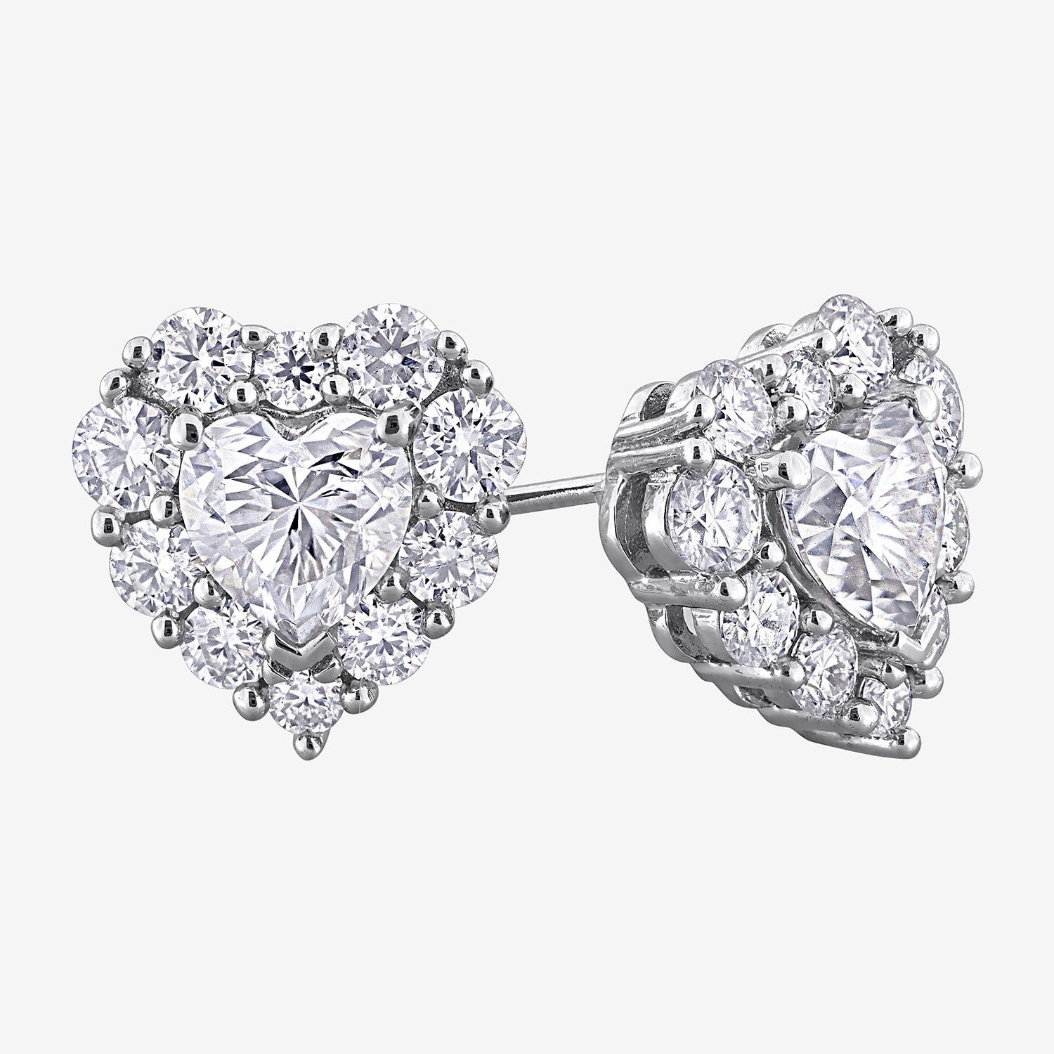 Lab Created White Moissanite Sterling Silver 12.9mm Heart Stud Earrings