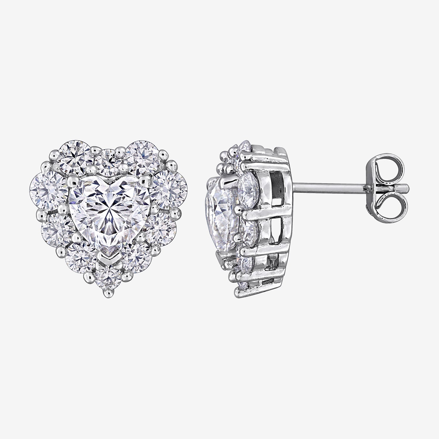 Lab Created White Moissanite Sterling Silver 12.9mm Heart Stud Earrings