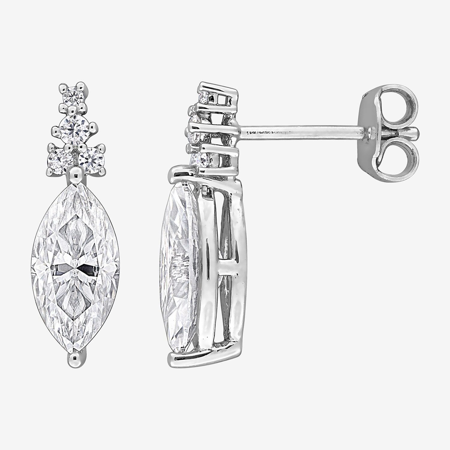 Womens Lab Created White Moissanite Sterling Silver Marquise Drop Earrings