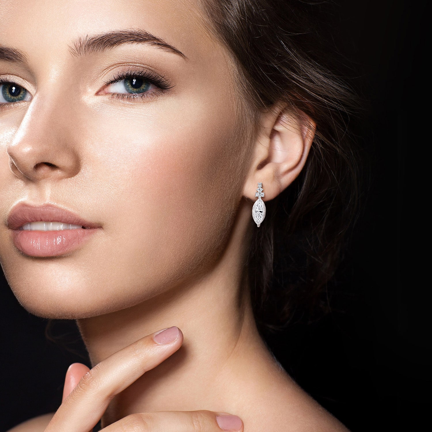 Womens Lab Created White Moissanite Sterling Silver Marquise Drop Earrings