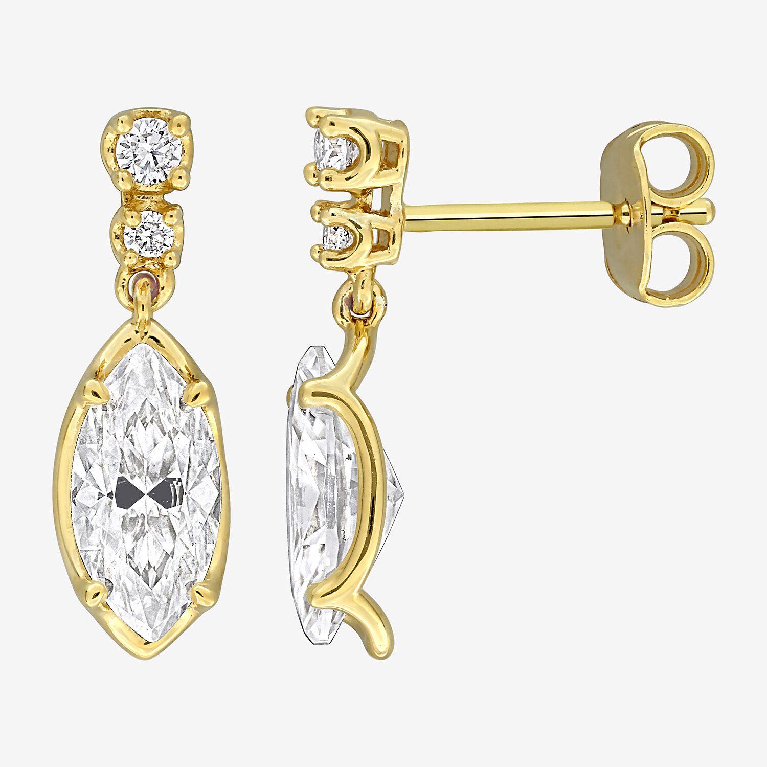 Womens Lab Created White Moissanite 18K Gold Over Silver Drop Earrings