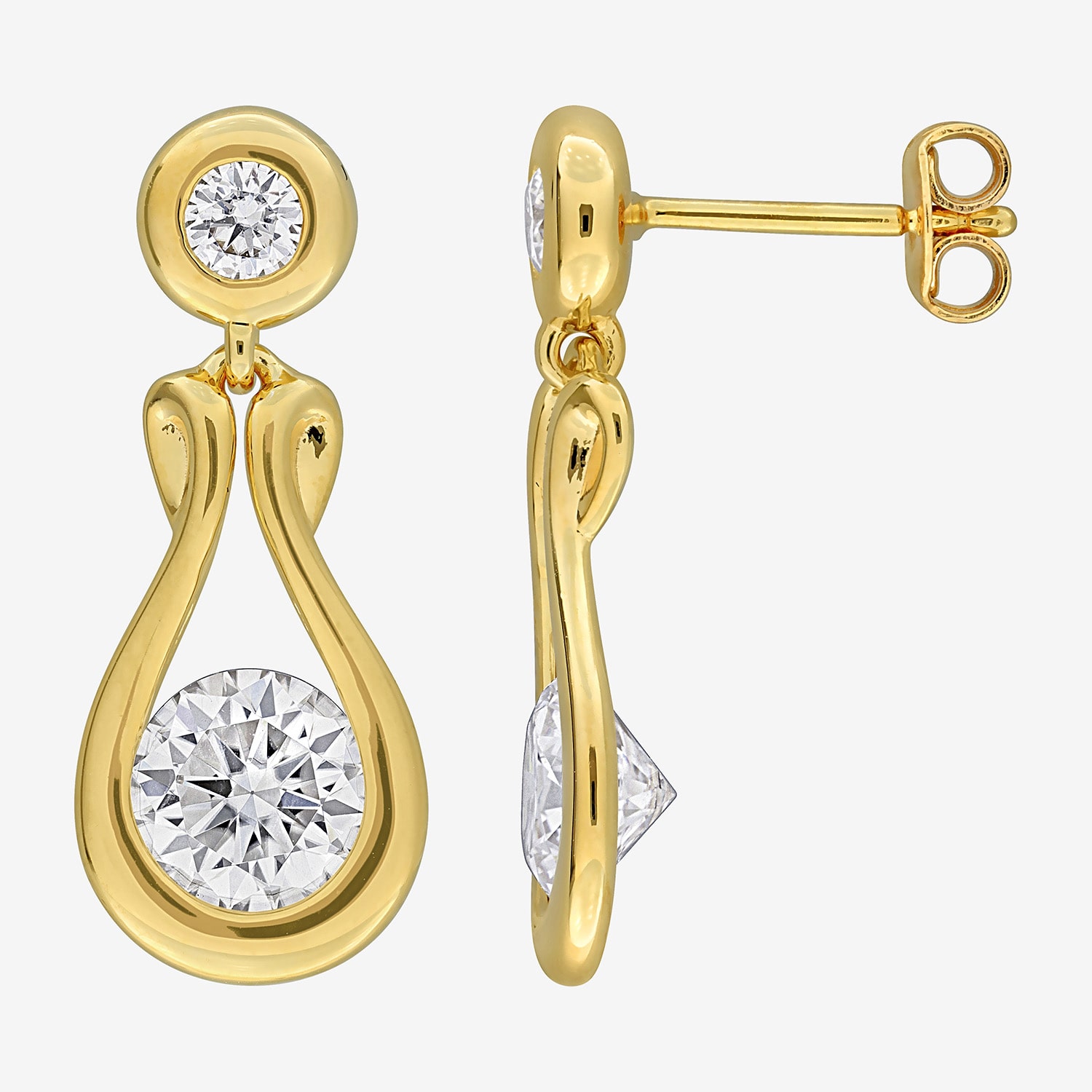 Womens Lab Created White Moissanite 18K Gold Over Silver Drop Earrings