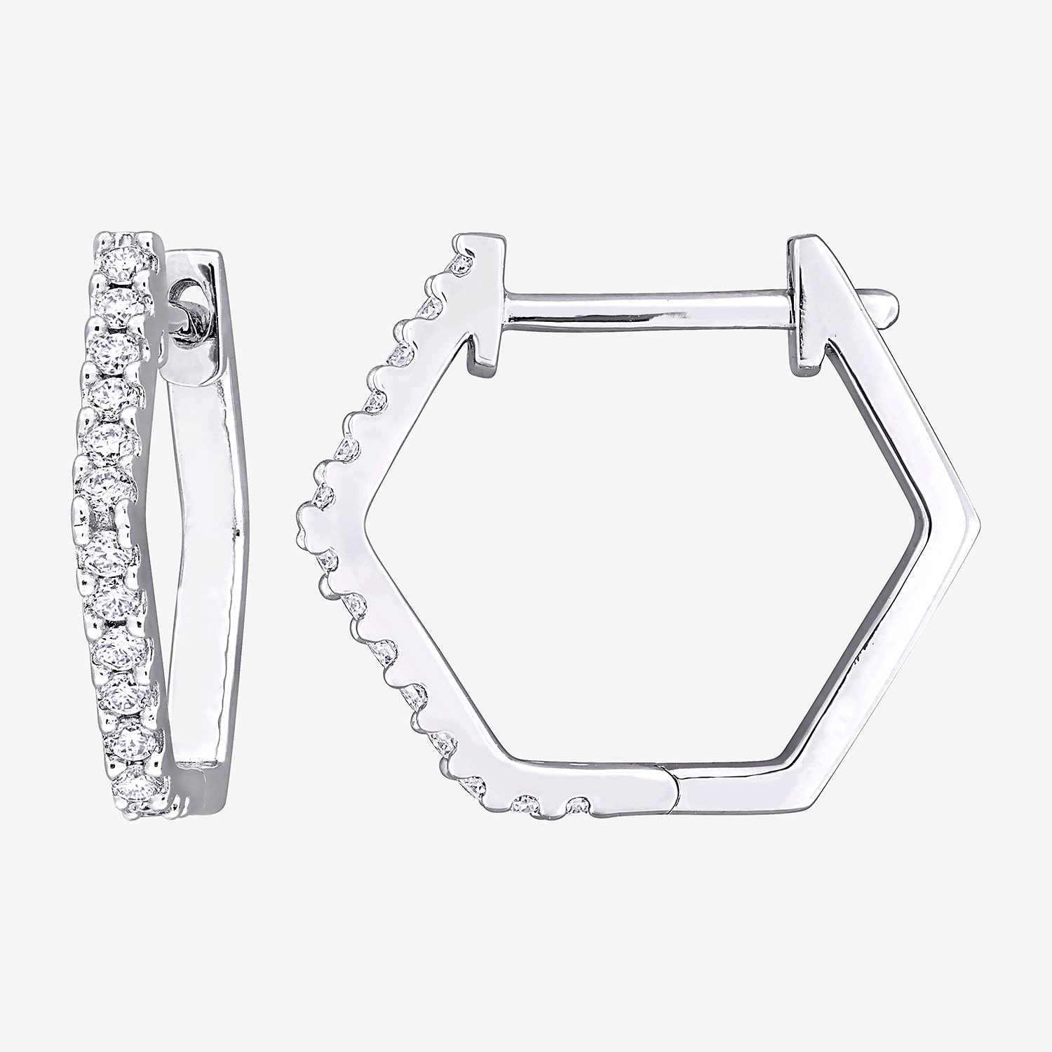 Womens Lab Created White Moissanite Sterling Silver 15.5mm Hoop Earrings