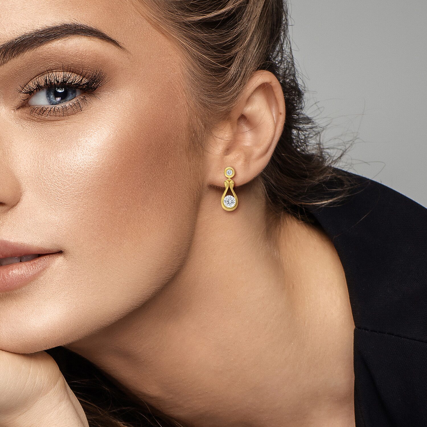 Womens Lab Created White Moissanite 18K Gold Over Silver Drop Earrings