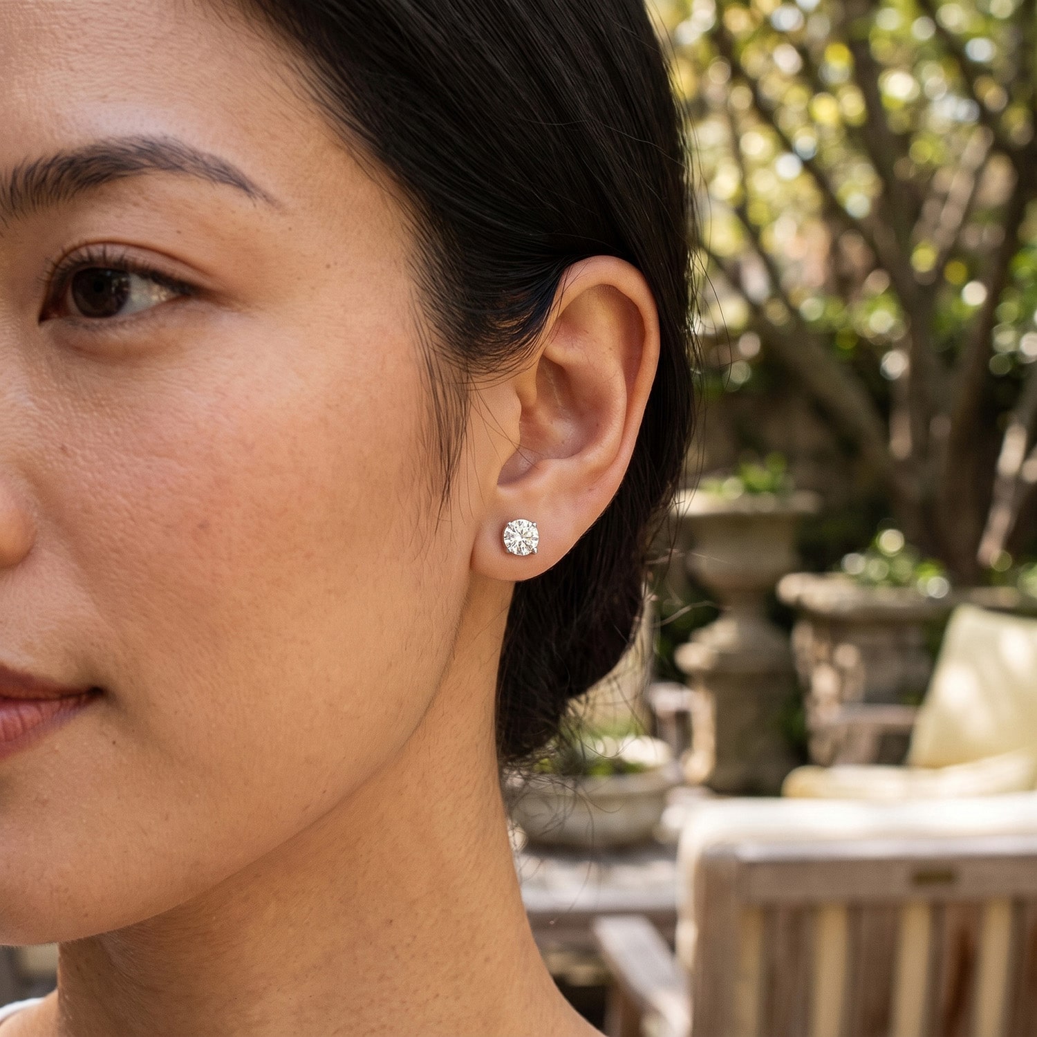 Lab Created White Moissanite Sterling Silver 6.6mm Round Stud Earrings