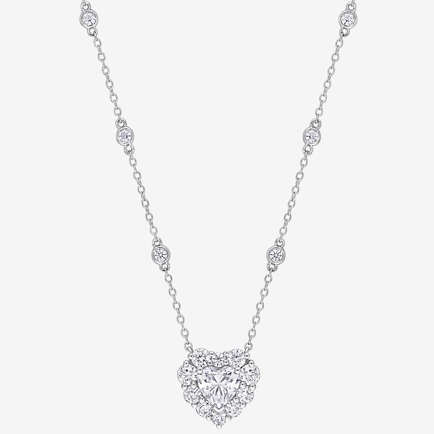 Womens Lab Created White Moissanite Sterling Silver Heart 18 Inch ...
