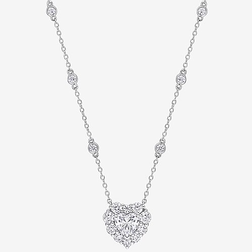 FINE JEWELRY Womens Lab Created White Moissanite Sterling Silver Heart 18 Inch Pendant Necklace, One Size, White