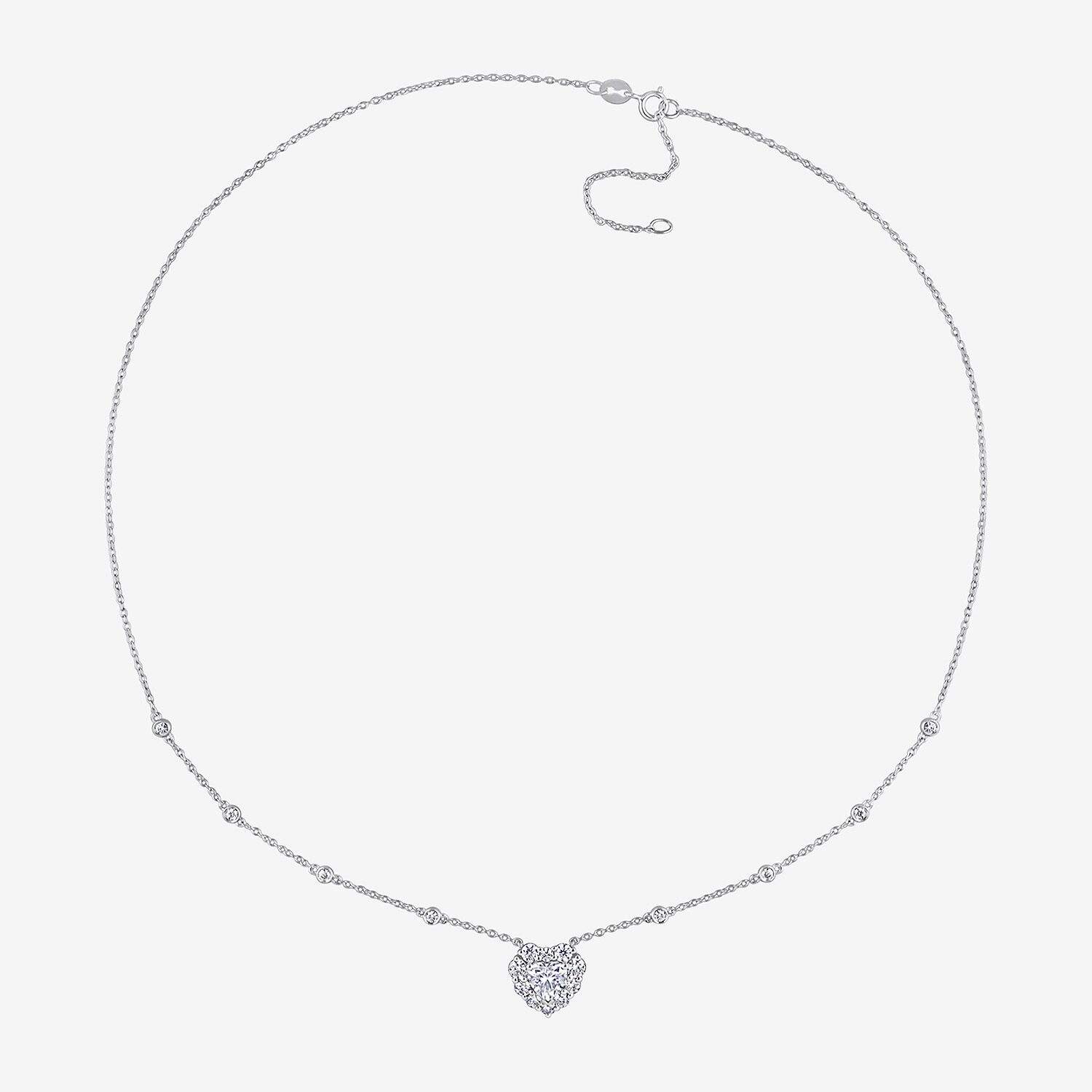 Womens Lab Created White Moissanite Sterling Silver Heart 18 Inch Pendant Necklace