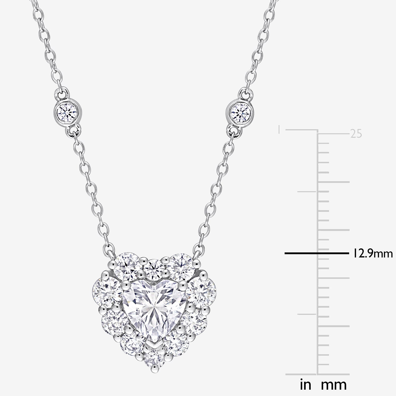 Womens Lab Created White Moissanite Sterling Silver Heart 18 Inch Pendant Necklace