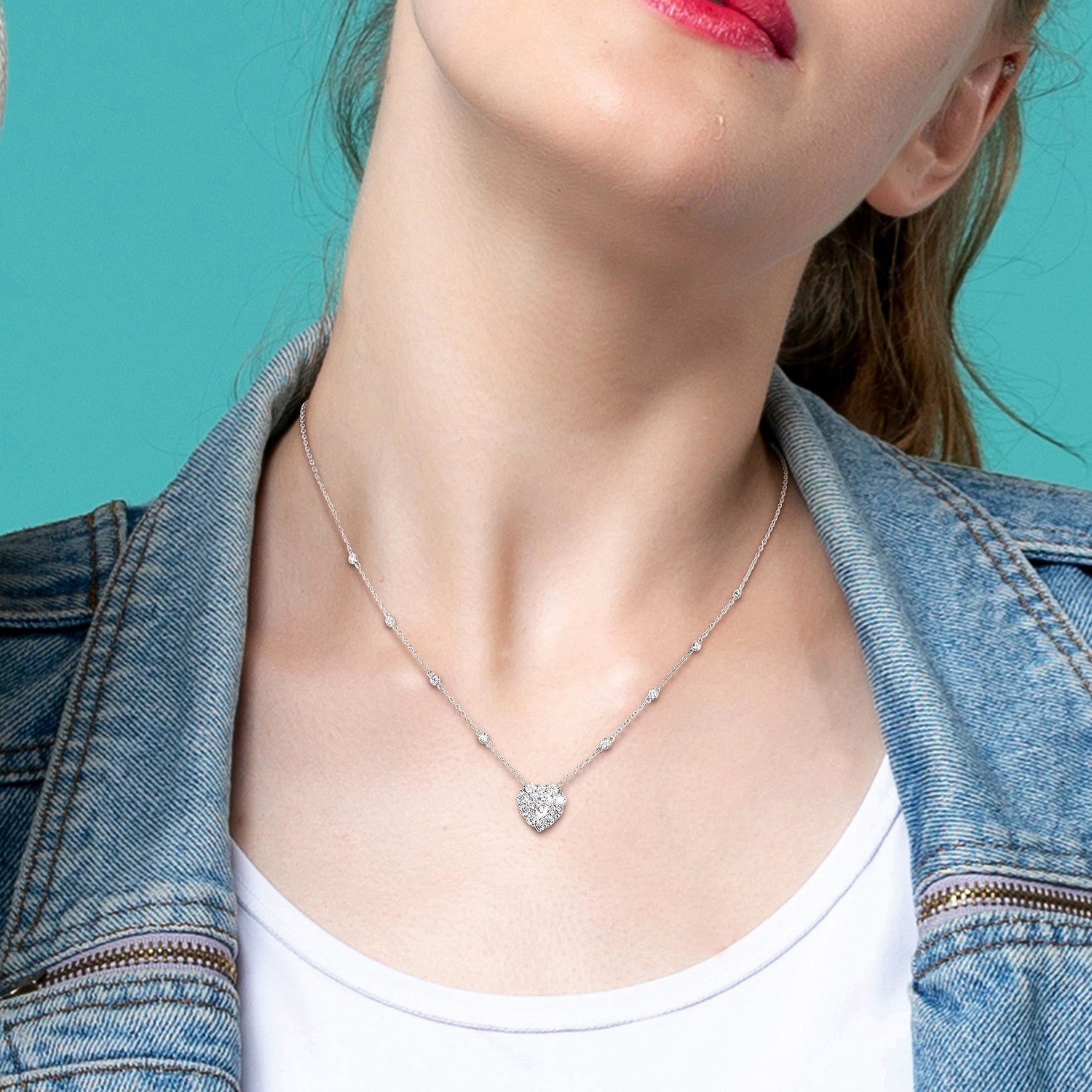 Womens Lab Created White Moissanite Sterling Silver Heart 18 Inch Pendant Necklace