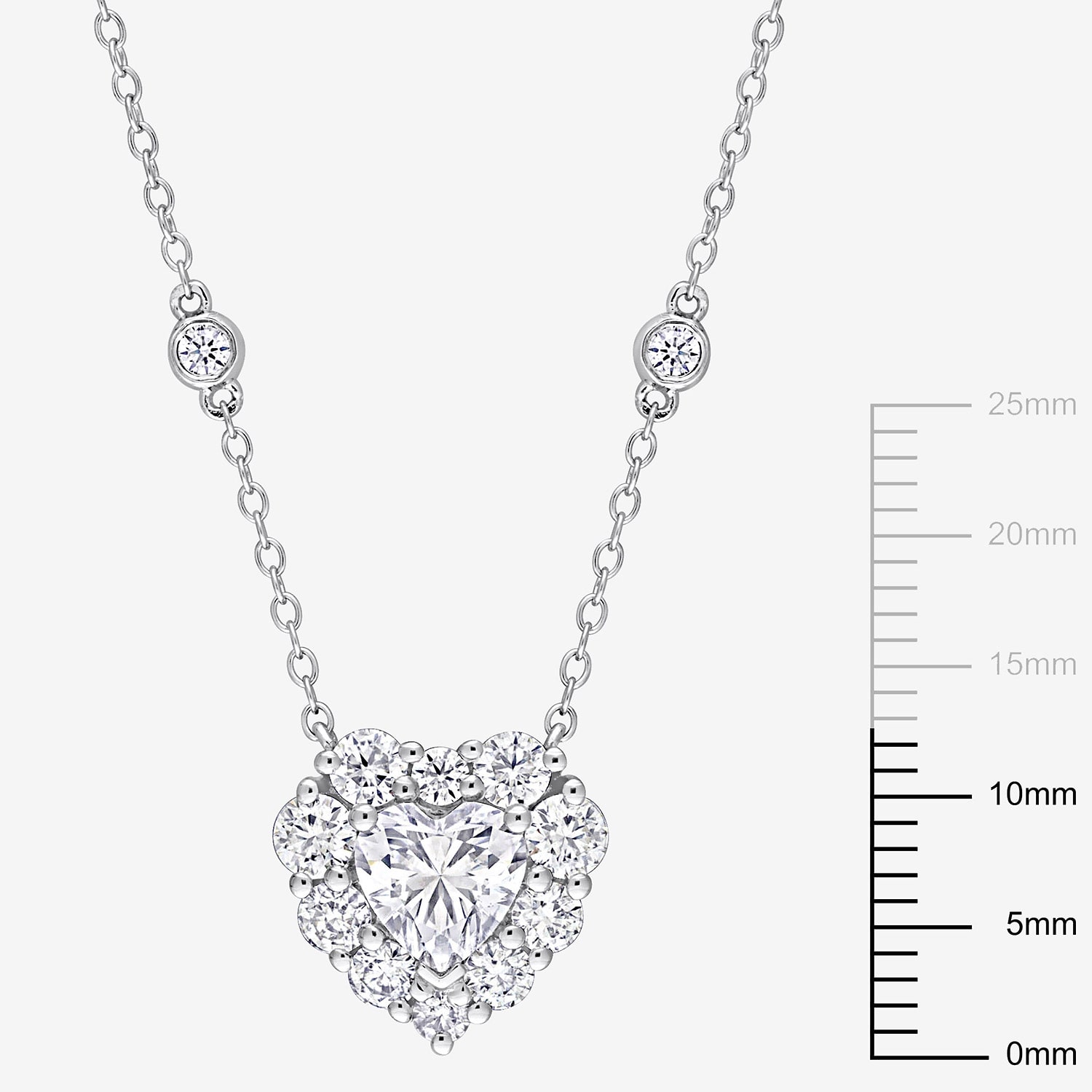 Womens Lab Created White Moissanite Sterling Silver Heart 18 Inch Pendant Necklace